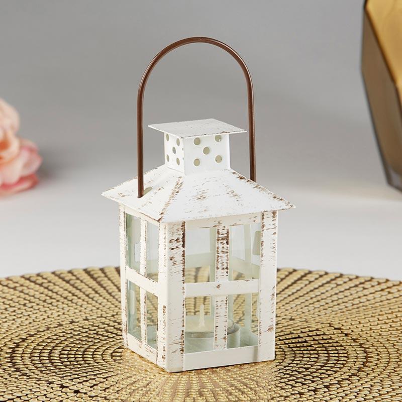 Vintage White Distressed Small Lantern - Rustic Farmhouse Decor for Indoor/Outdoor, Wedding Centerpiece, Garden & Patio Lighting