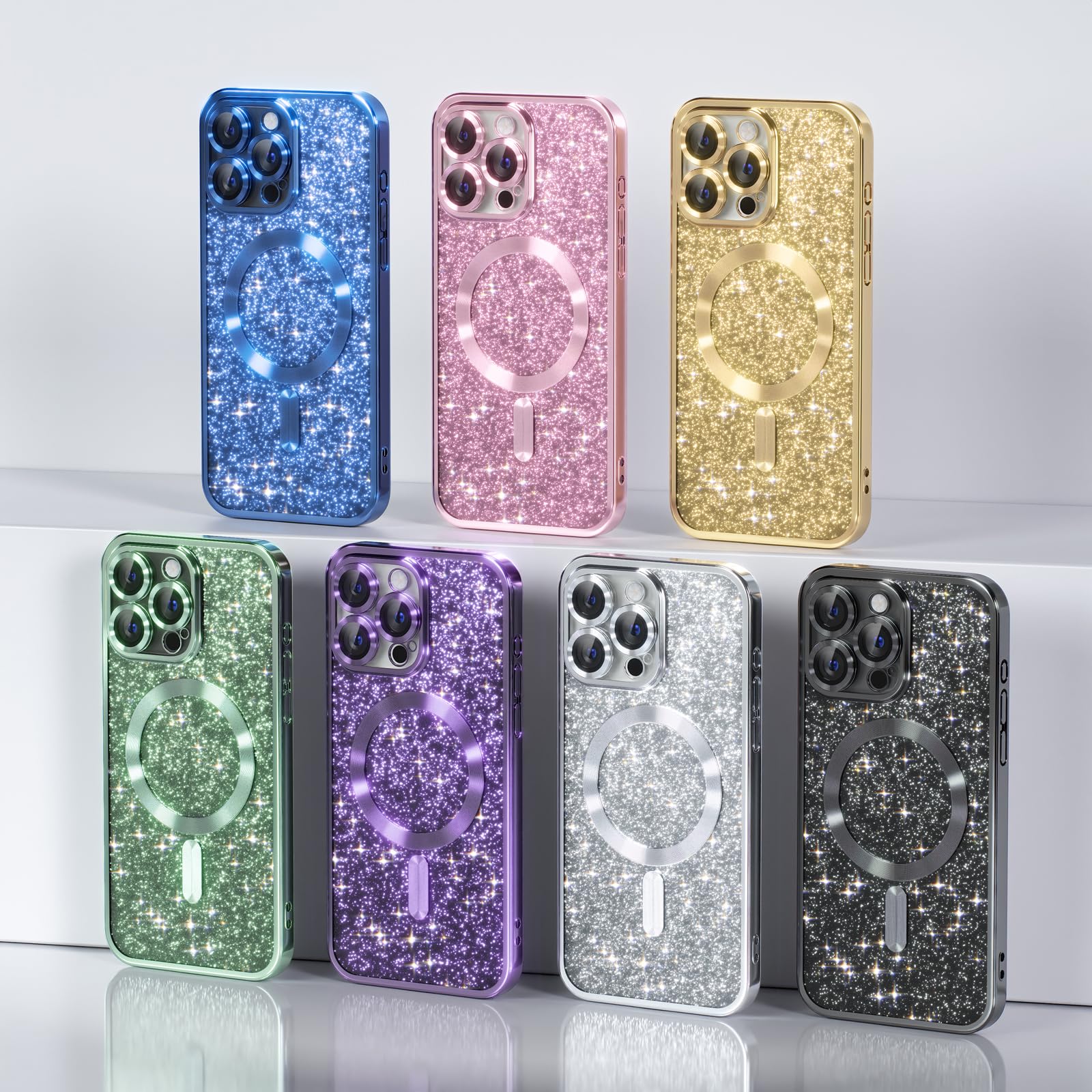 Misea Magnetic iPhone 15 Pro Max Case with MagSafe Compatibility | Military-Grade Drop Protection & Full Camera Lens Cover | Glitter Soft Phone Case for Women & Girls (Gold) | Perfect for Everyday Use, Travel & Outdoor Activities