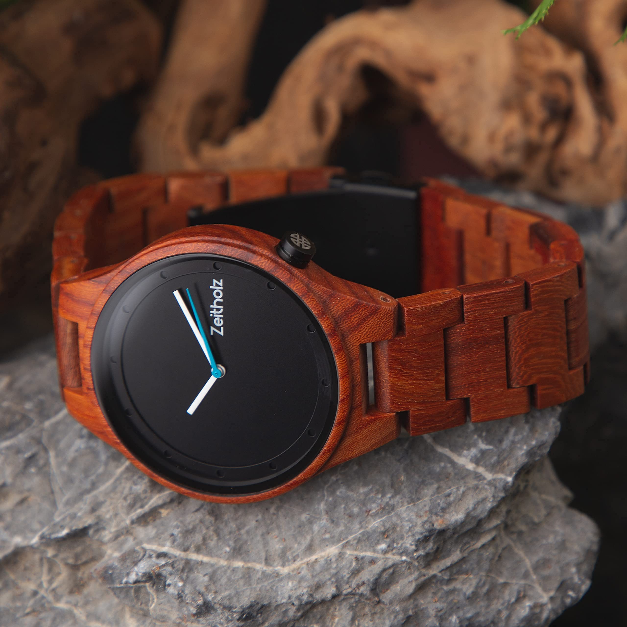 Zeitholz Men's Wooden Watches - 100% Natural Wood, Japanese Quartz Movement, Big Face Analog Watch (42mm) - Perfect for Casual Wear, Outdoor Activities & Unique Gifts - Stolpen Collection