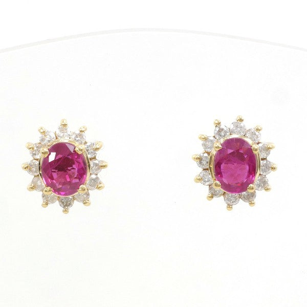 18K Yellow Gold Ruby and Diamond Stud Earrings for Women - Elegant Gift for Wedding, Anniversary, and Special Occasions