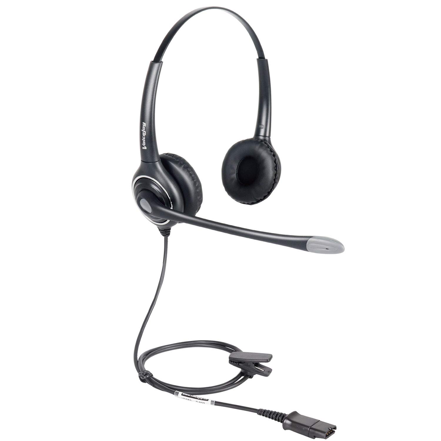 VoiceJoy Binaural Noise Cancelling Headset with Quick Disconnect (QD) Microphone - Compatible with Plantronics QD Connectors | Perfect for Call Centers, Office Meetings & Remote Work