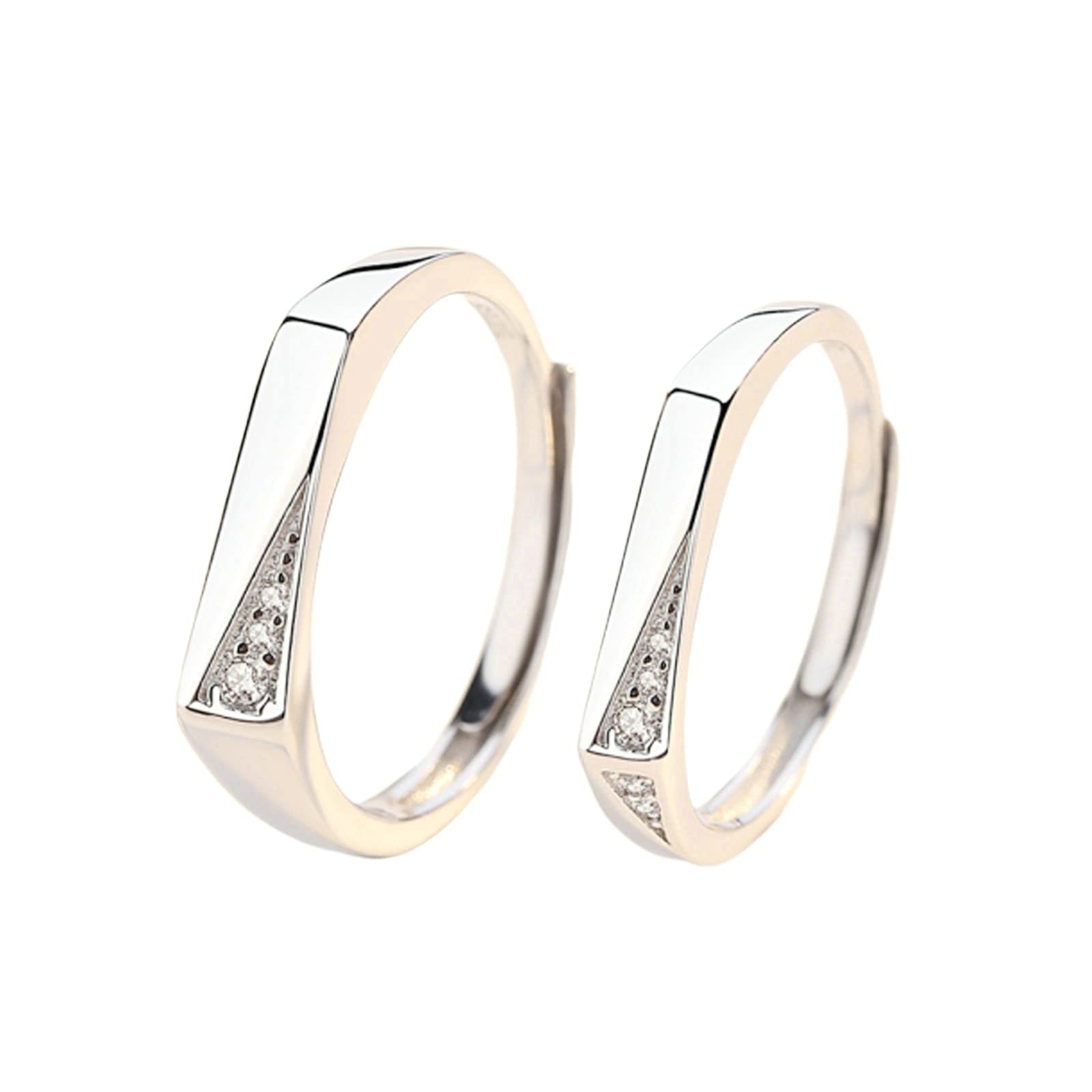 925 Sterling Silver Couple Rings for Him and Her - Adjustable Polished Wedding Bands with Cubic Zirconia | Perfect for Anniversaries, Engagements & Romantic Gifts