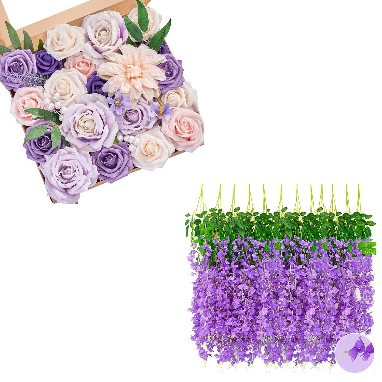 Serwalin 12-Pack Purple Wisteria Hanging Artificial Flowers for Wedding Decor, Home Garden, Party & Event Decoration