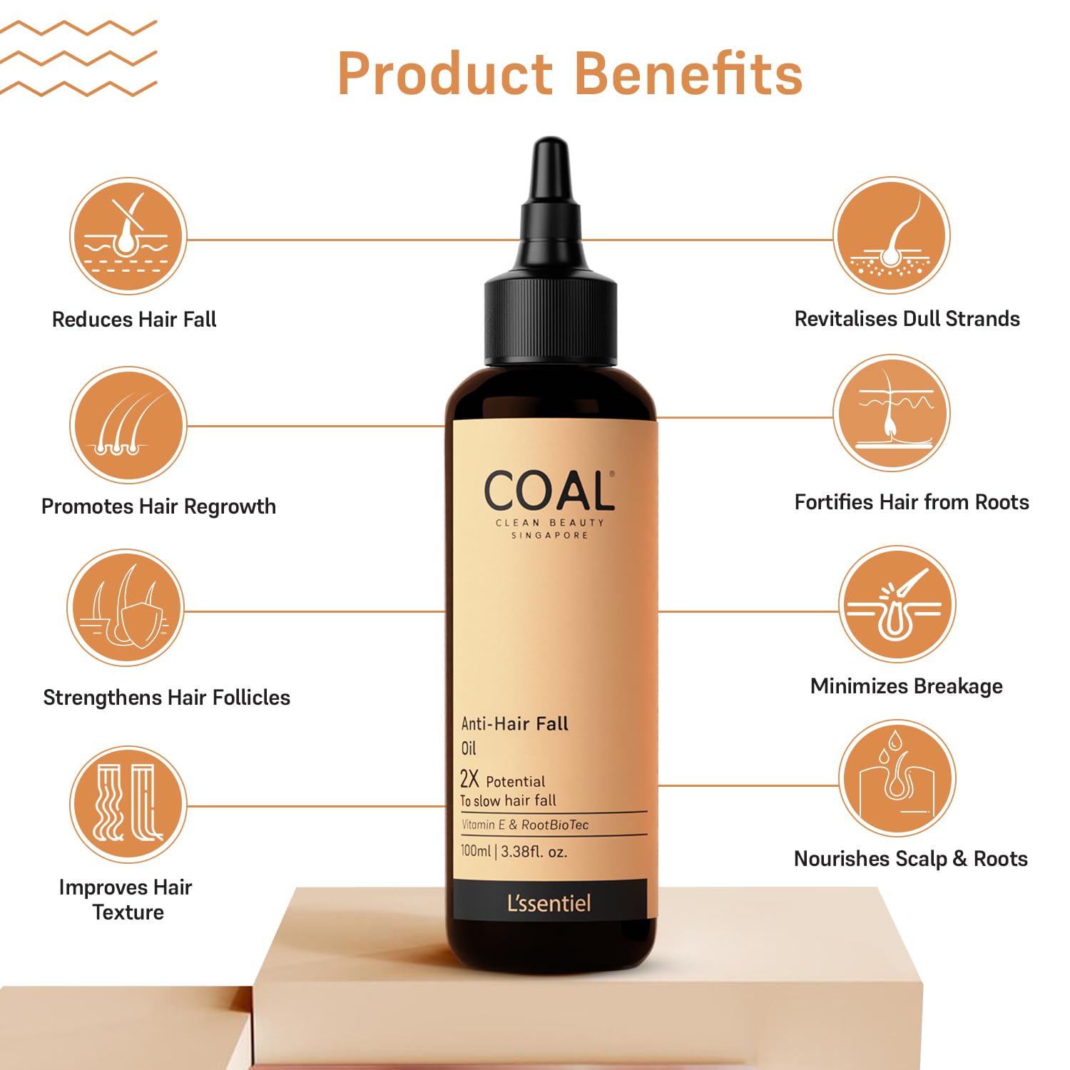 COAL Clean Beauty Anti-Hair Fall Oil with Vitamin E & RootBioTec - 2X Strength to Reduce Hair Loss & Breakage Naturally - For Men & Women - All Hair Types - 100ml - Perfect for Daily Hair Care & Scalp Nourishment