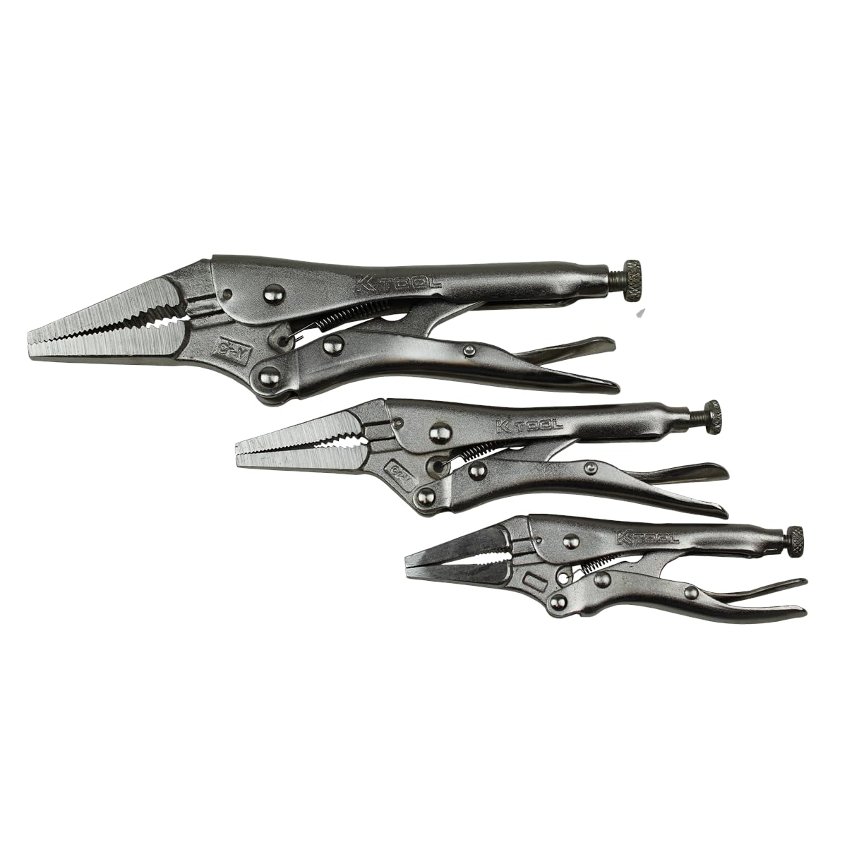 K Tool International 58730 10-Piece Automotive Vice Grip Pliers Set - Locking Straight & Curved Jaw Needle Nose Pliers for Auto Repair, DIY Projects & Garage Use | Heat-Treated Nickel Plated Steel with Organizing Tray | Perfect for Mechanics, Home Workshops & Professional Repair Shops