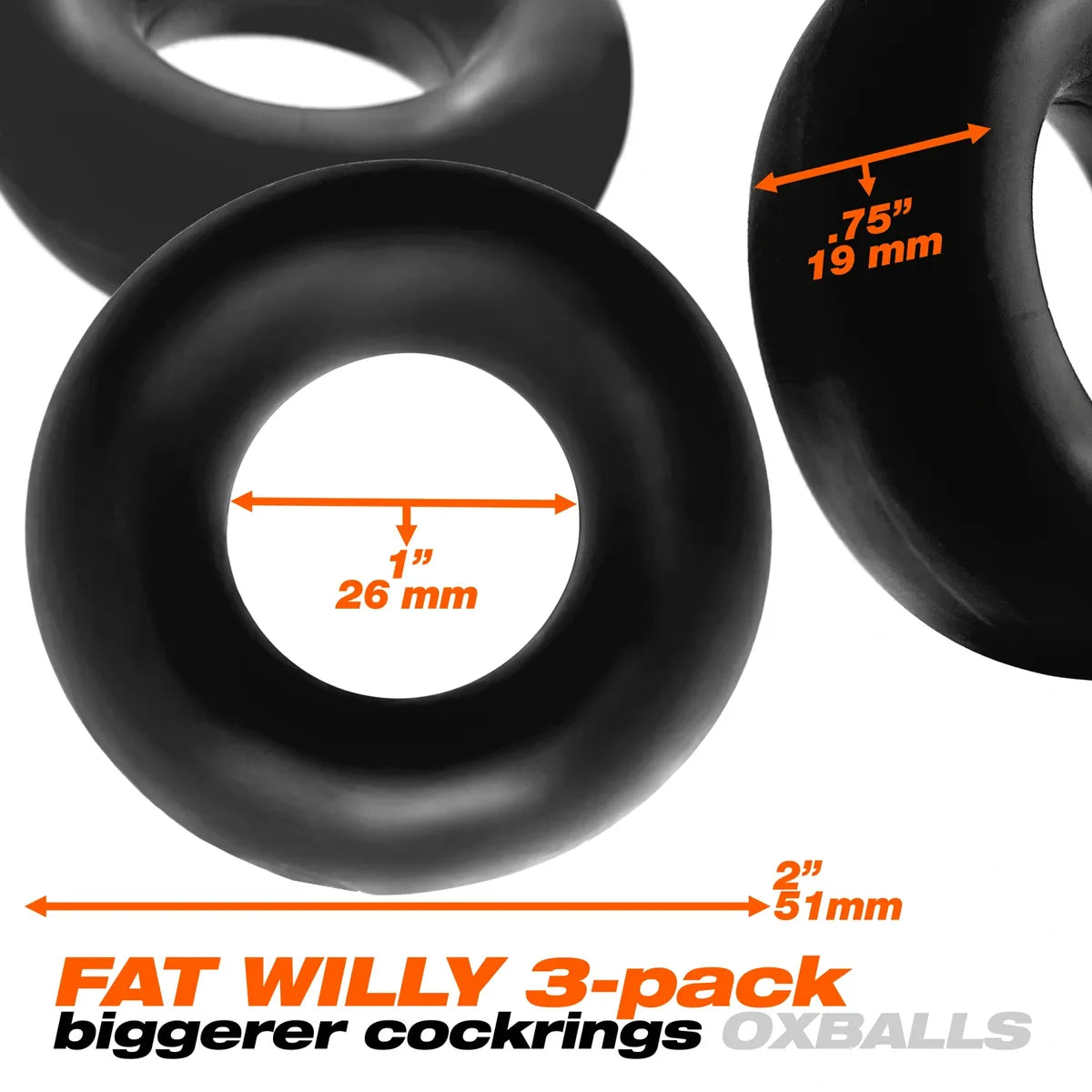 Oxballs Fat Willy Thick Cock Ring 3-Pack - Black | Premium Silicone Stretchy Penis Ring for Enhanced Pleasure & Performance | Perfect for Couples Play & Solo Use