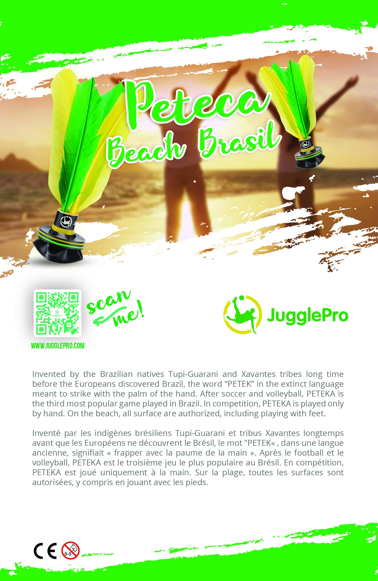 Juggle Pro Peteca Brasil – Handheld Feather and Soft Rubber Shuttlecock – Beach and Outdoor Game for Solo or Group Play, 21 cm – Perfect for Backyard Fun, Picnics, and Team Sports