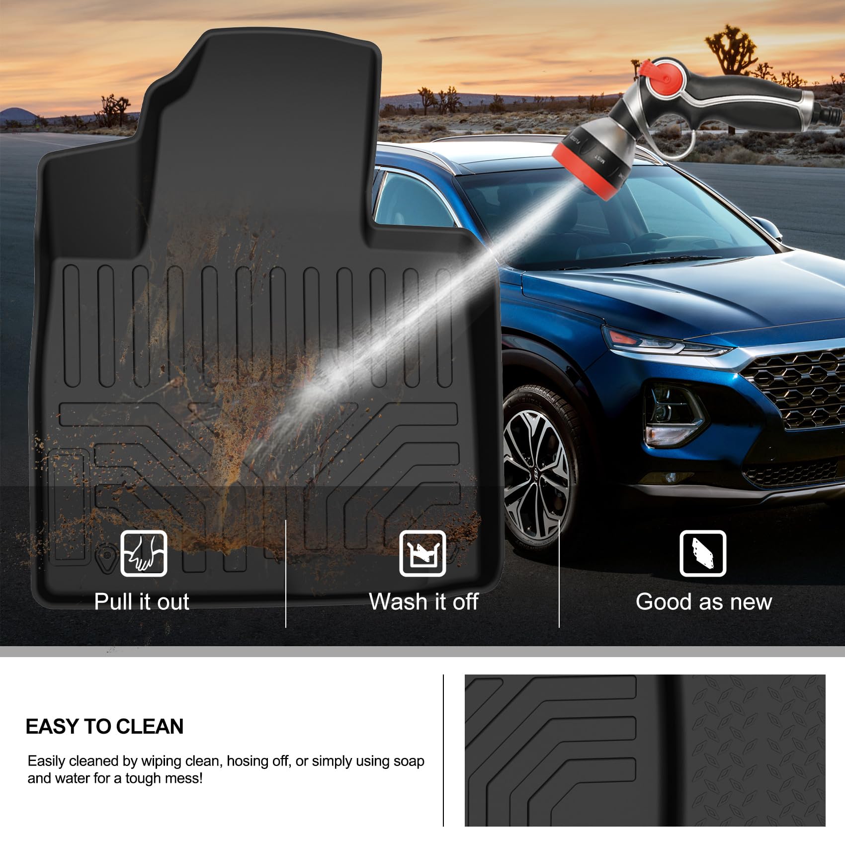 KIWI MASTER All-Weather Floor Mats for 2019-2020 Hyundai Santa Fe - TPE Slush Liners (Front & Rear, 2 Rows, Black) - Perfect for Winter, Rainy Days & Off-Road Adventures