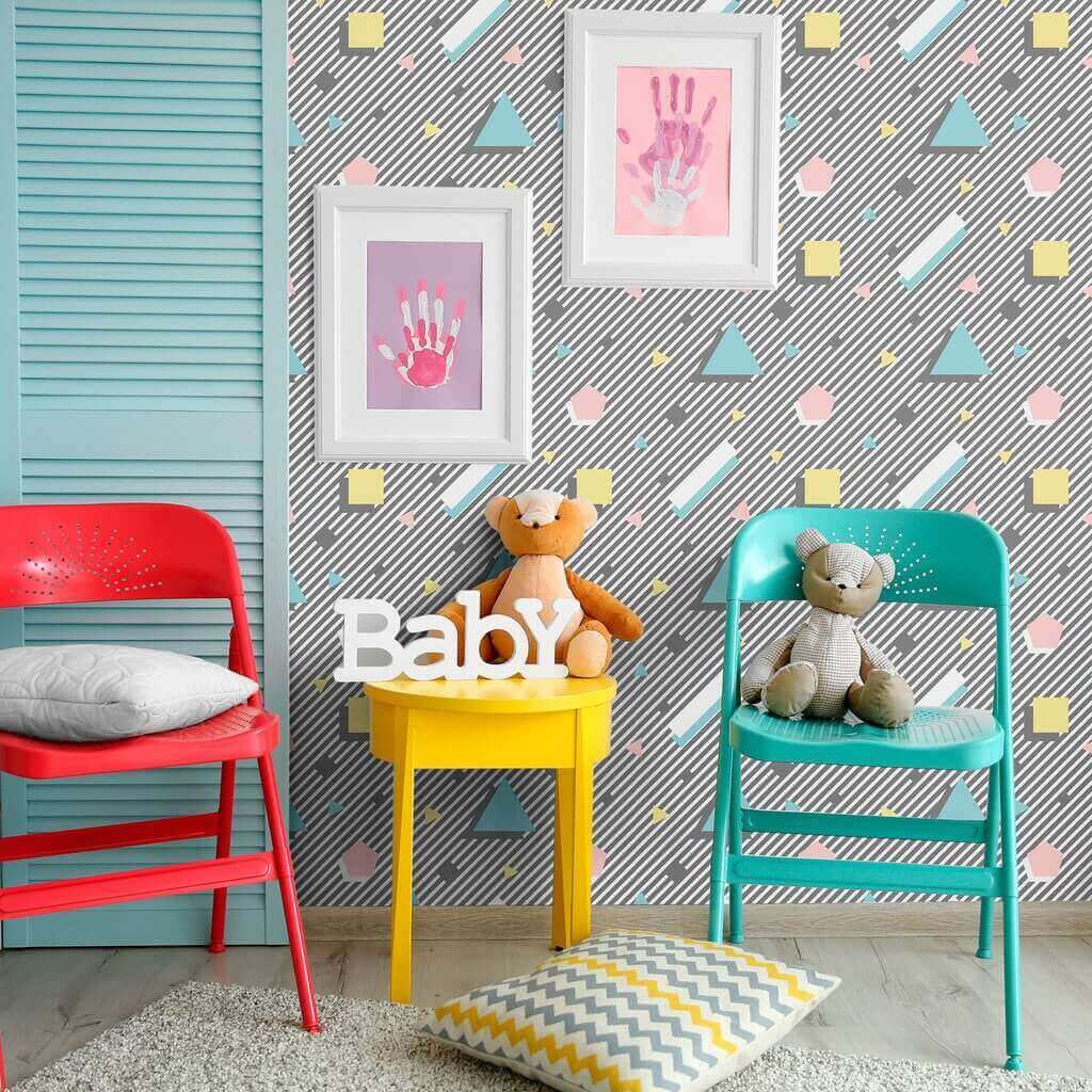 Pink and Yellow Geometric Peel and Stick Removable Wallpaper - Self-Adhesive Wall Decor for Nursery, Bedroom, or Office - Easy to Apply and Remove - 1160