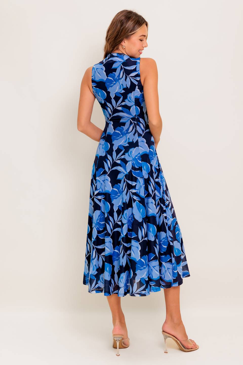 PALMER POWER MESH PRINTED MIDI DRESS in Blue | Flattering Bodycon Dress for Women | Perfect for Cocktail Parties, Date Nights & Special Occasions