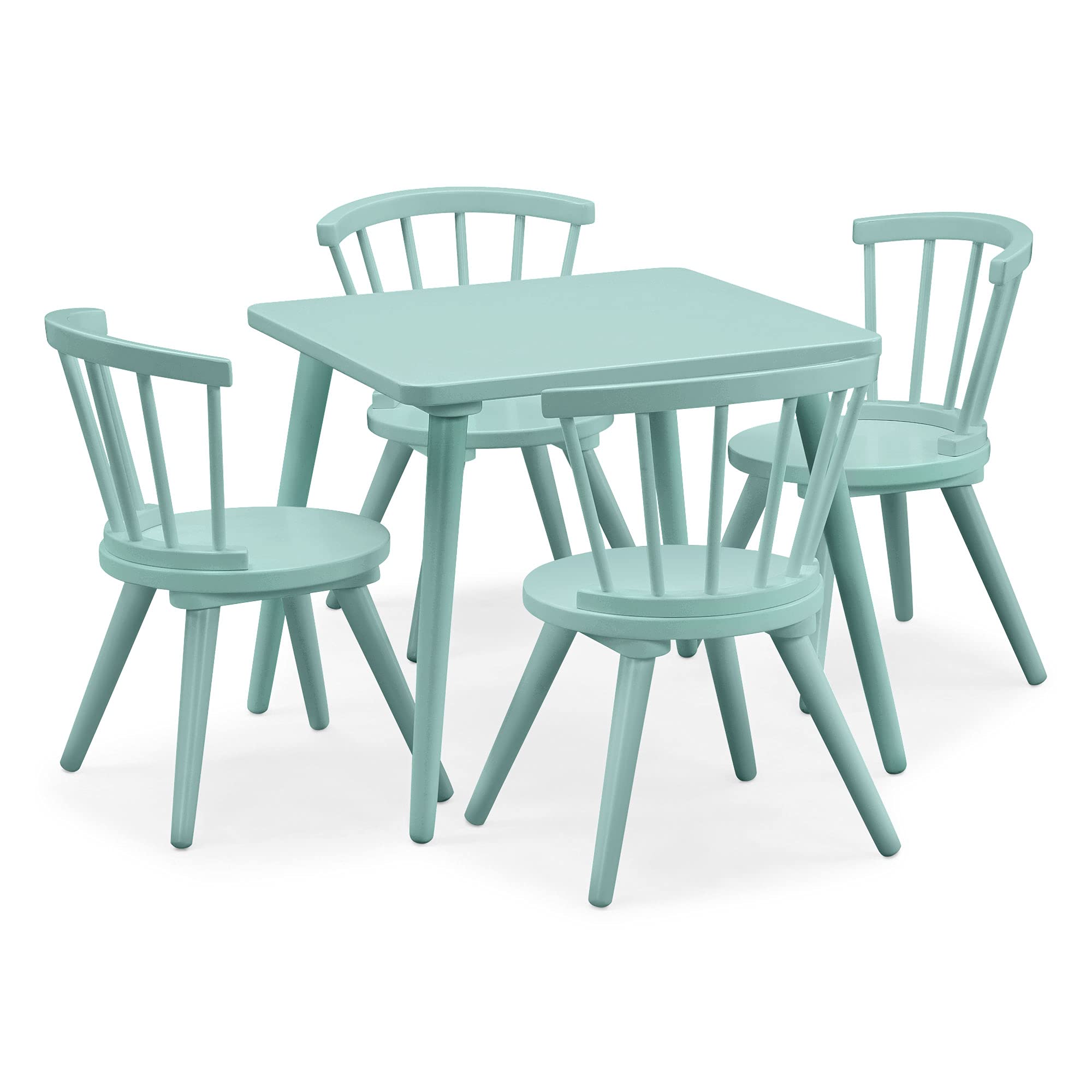 Delta Children Windsor Kids Wood Table and Chair Set (4 Chairs Included) - Perfect for Arts & Crafts, Snack Time, Homeschooling & Homework - Durable Aqua Wooden Furniture for Playroom, Classroom or Daycare