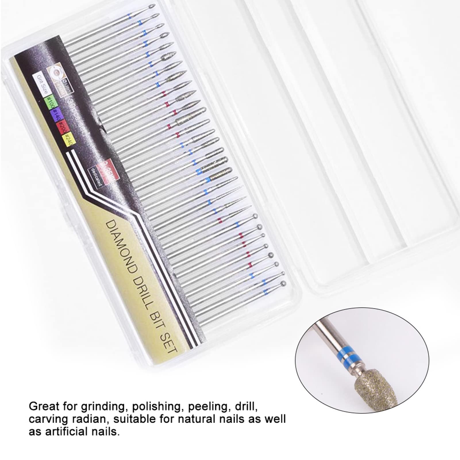 ANKROYU 30 Pcs Diamond Coated Nail Drill Bits Set - Professional Electric Rotary Nail File for Manicure & Pedicure, Grinding Burrs for Cuticle & Dead Skin Removal - Perfect for Salon & Home Nail Care