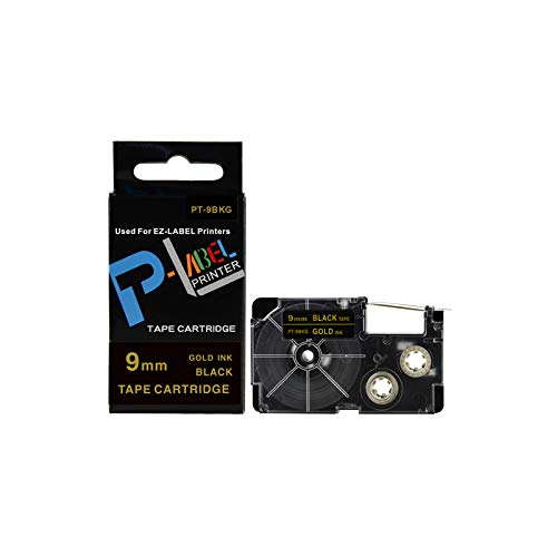 2-Pack Compatible XR-9BKG Black & Gold 9mm Label Tape Cartridge for Casio EZ Label Printer - Perfect for Office Organization, Shipping Labels & Home Labeling