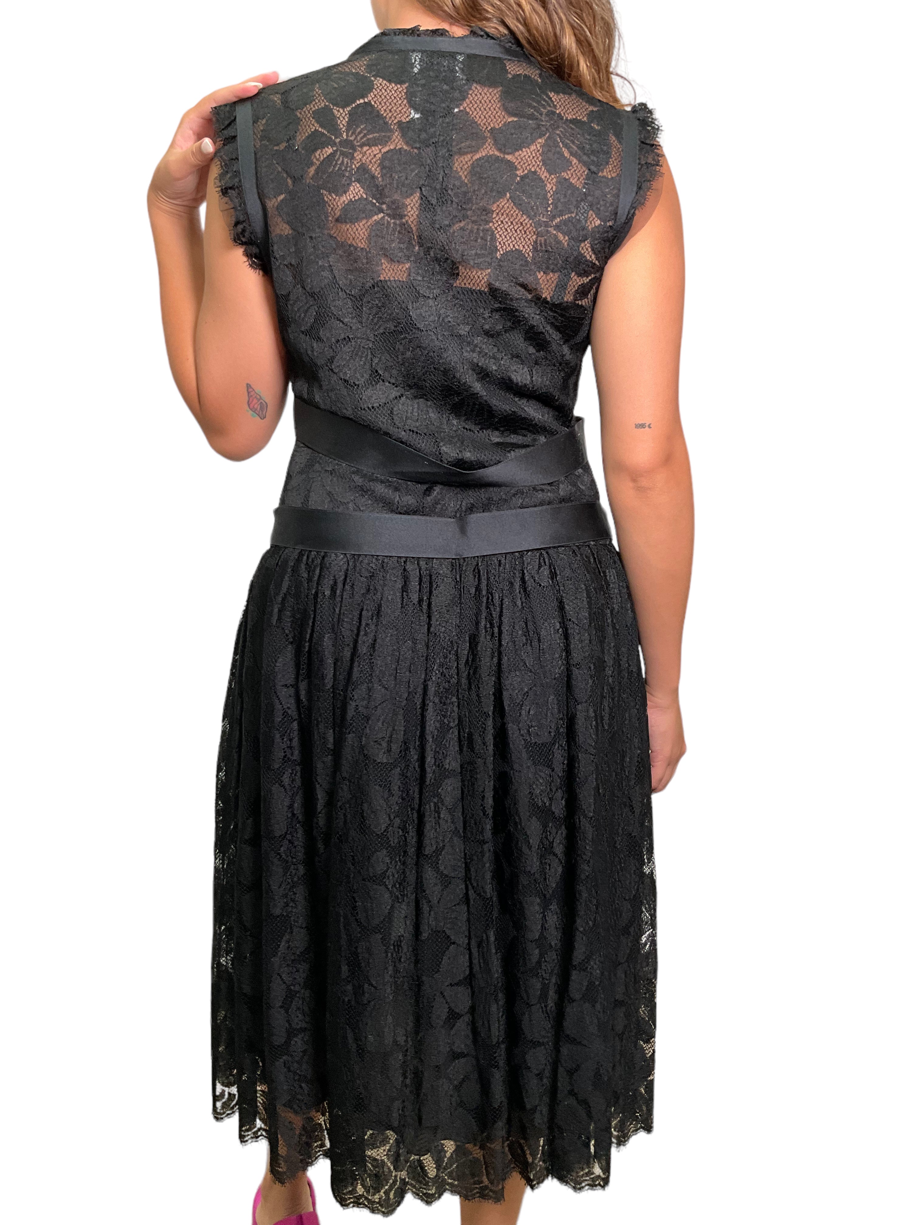CHANEL 05A Black Lace Sleeveless Short Dress for Women Size M - Perfect for Cocktail Parties, Date Nights & Summer Weddings