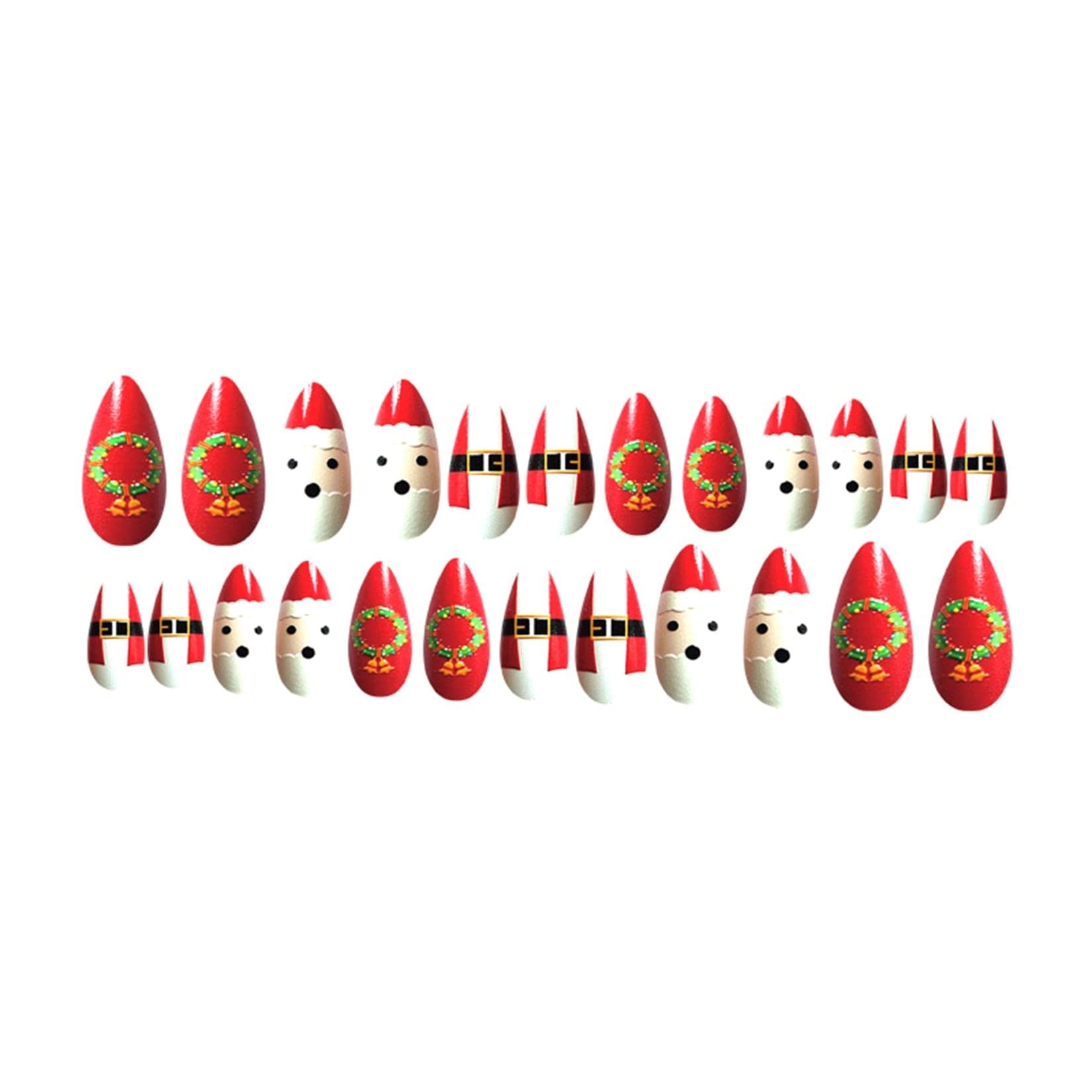 Festive Press-On Nails Set - Santa Claus, Christmas Tree, Wreath & Snowflake Designs | Xmas Nail Art for Manicure, Salon & DIY Home Use | Perfect for Holiday Parties & Gift Giving (FD41)