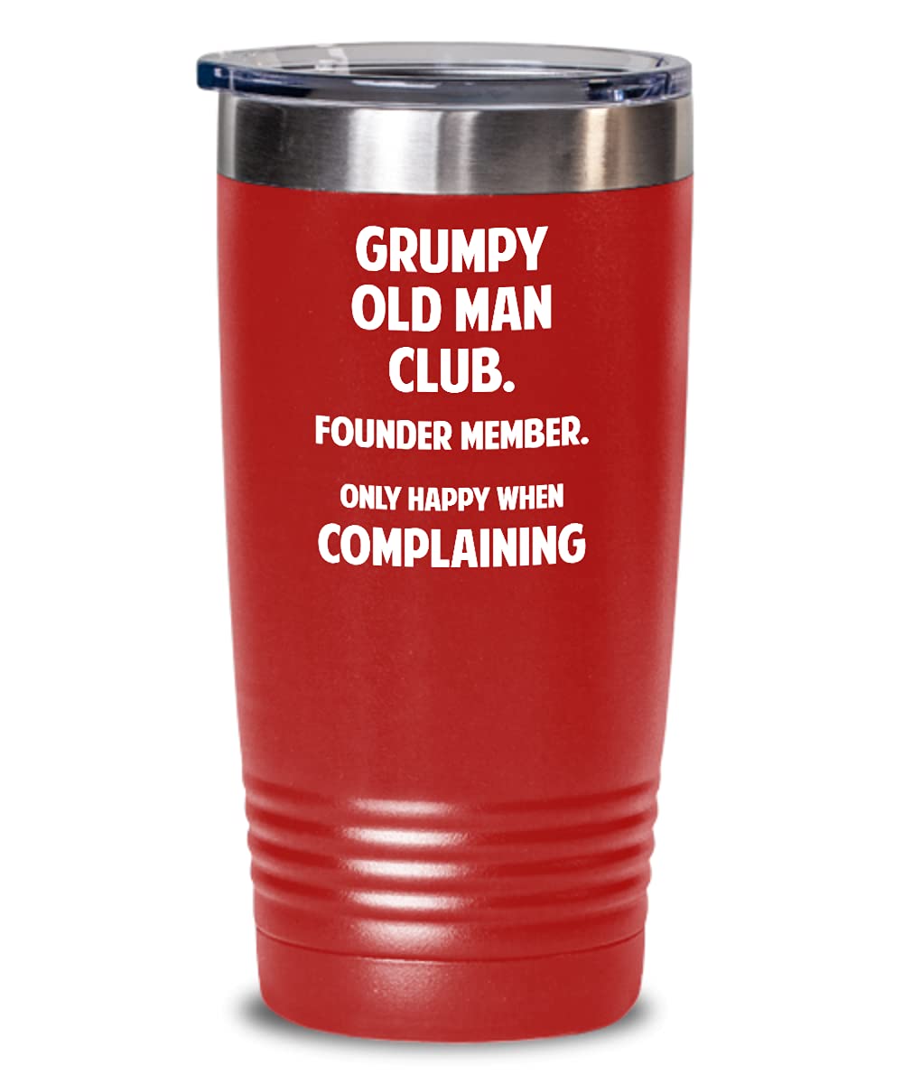 Grumpy Old Man Tumbler 20oz - Funny Insulated Coffee Mug for Grandpa, Dad & Elderly - Stainless Steel Travel Cup with Lid - Perfect Retirement Gift & Birthday Present for Seniors (Red) - Great for Coffee, Tea & Hot/Cold Drinks at Home, Office or Travel