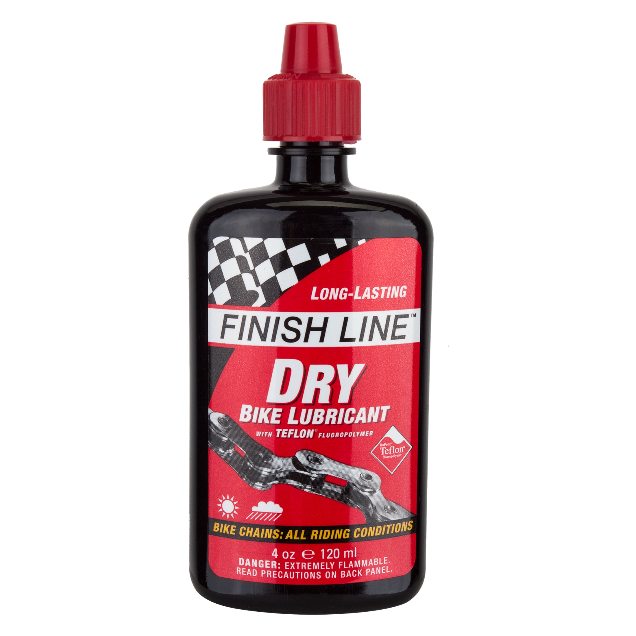 Finish Line DRY Bike Chain Lube - 4 fl oz Drip Bottle | High-Performance Bicycle Chain Lubricant for All Weather Conditions | Ideal for Road, Mountain & Commuter Bikes