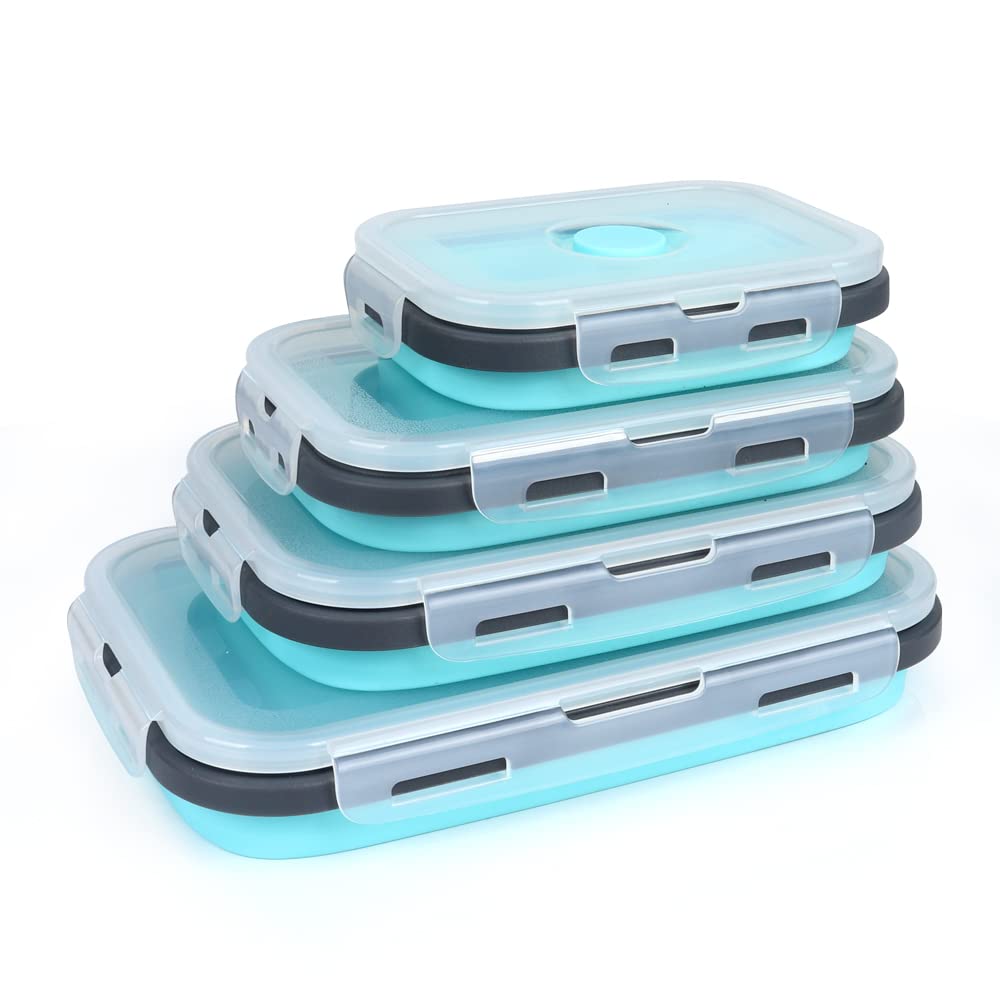 4-Pack Collapsible Silicone Food Storage Containers with Airtight Lids - Microwave, Dishwasher & Freezer Safe - Space-Saving Kitchen Organizers for Meal Prep, Leftovers & Lunch Boxes - Perfect for Home, Office & Picnics