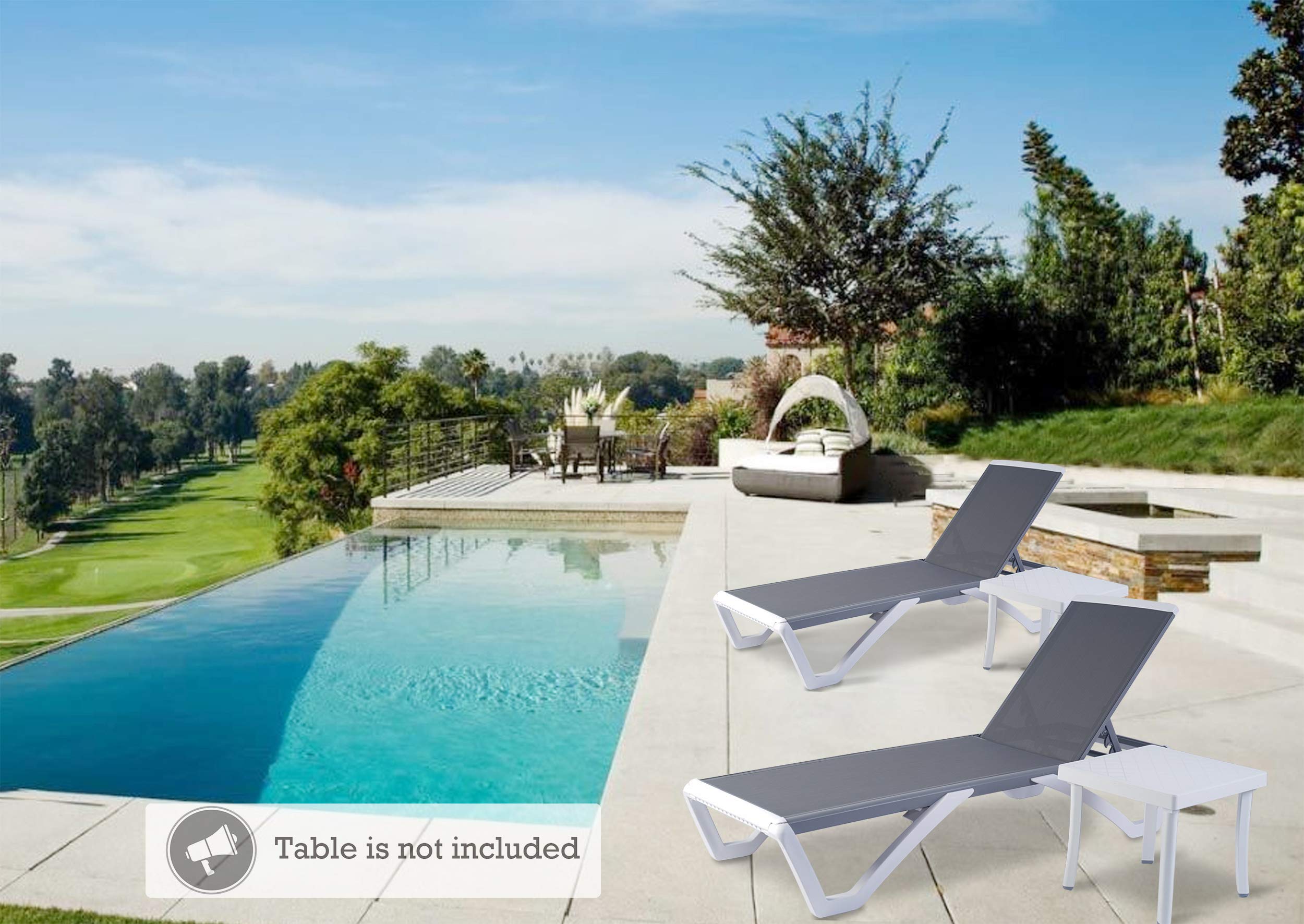 Kozyard Patio Chaise Lounge Chair - Adjustable Outdoor Recliner with Aluminum & Resin Legs, Sunbathing Beach Chair for Poolside, Backyard, Garden - Gray Textilene Fabric (No Table Included) - Perfect for Relaxing by the Pool or Seaside