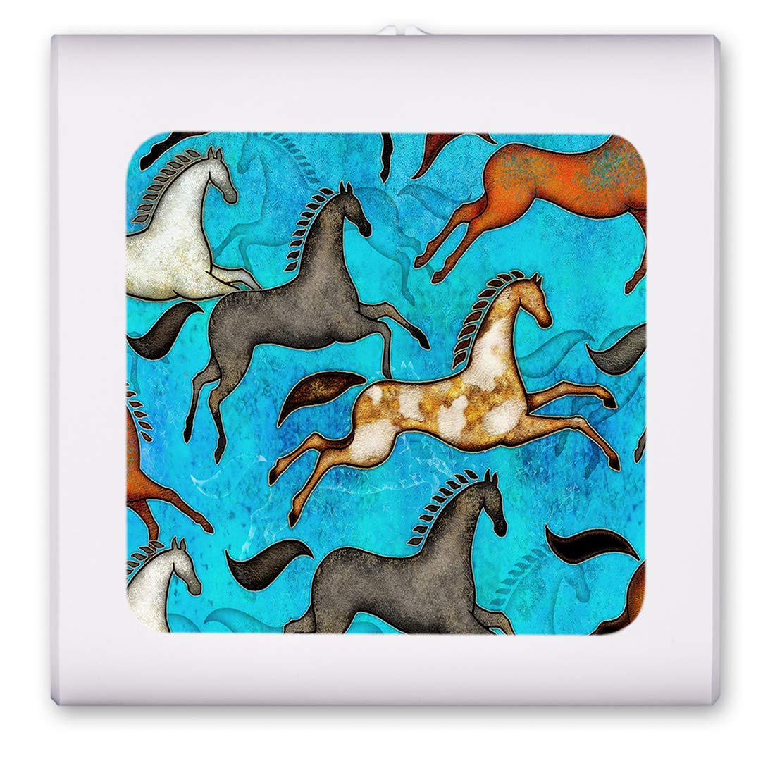 Dimmable LED Night Light with Auto On/Off Sensor, Adjustable Brightness & Warm White Light - Perfect for Bathroom, Hallway, Nursery & Bedroom - Aztec Horses Design by Dan Morris - Energy-Efficient Plug-in Nightlight for Home Safety & Comfort