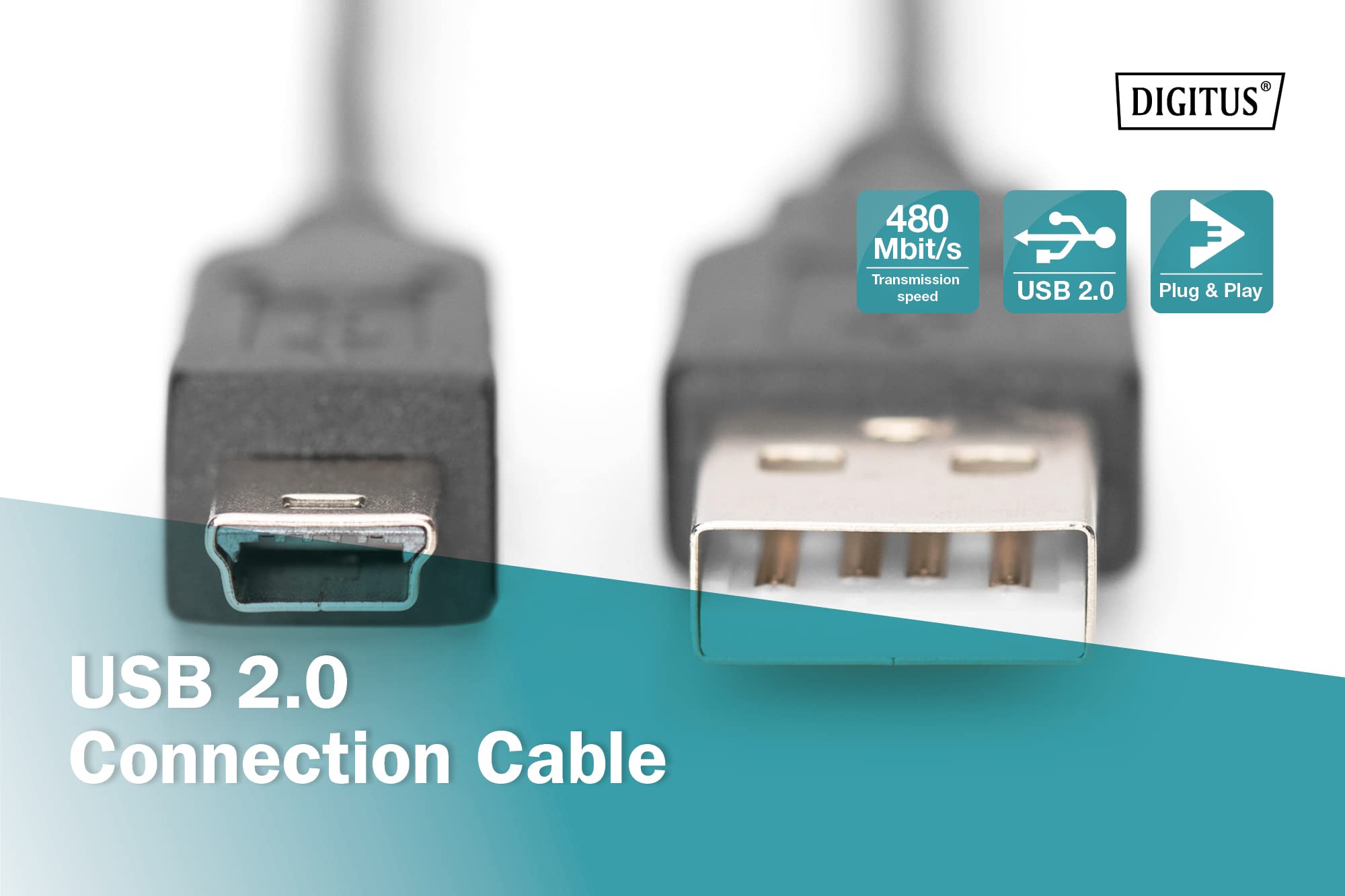 Digitus 1.8m USB 2.0 A Male to Mini B Male Cable - High-Speed Data Transfer - Durable Black Nylon Braided - Perfect for Digital Cameras, MP3 Players & External Hard Drives