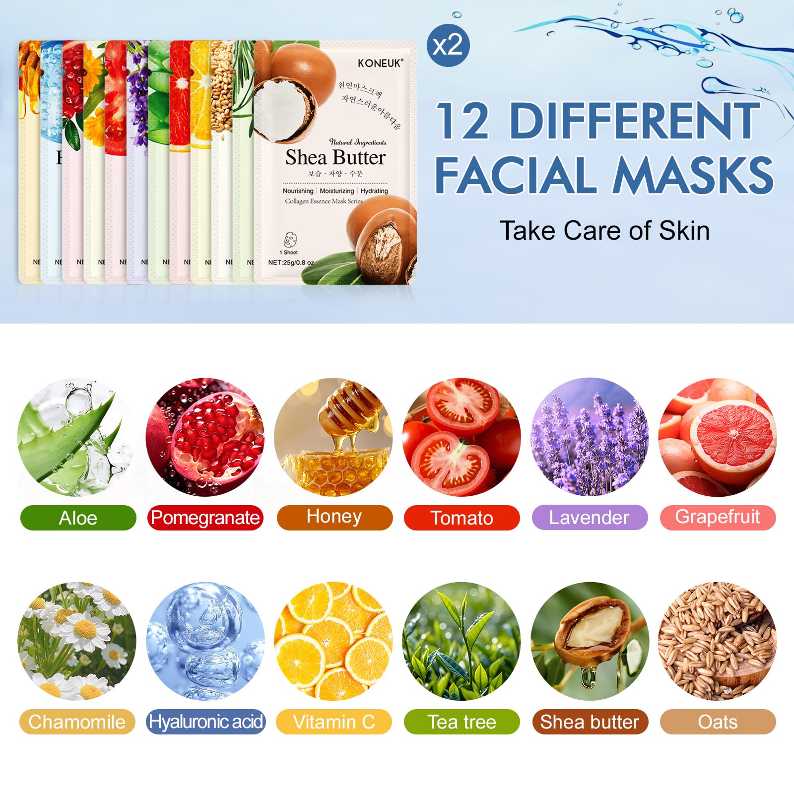 24 Pack Hydrating Collagen Essence Sheet Face Masks for Women - All Skin Types, Spa & Skincare Gift Set - Perfect for Daily Hydration, Spa Parties & Self-Care Routine