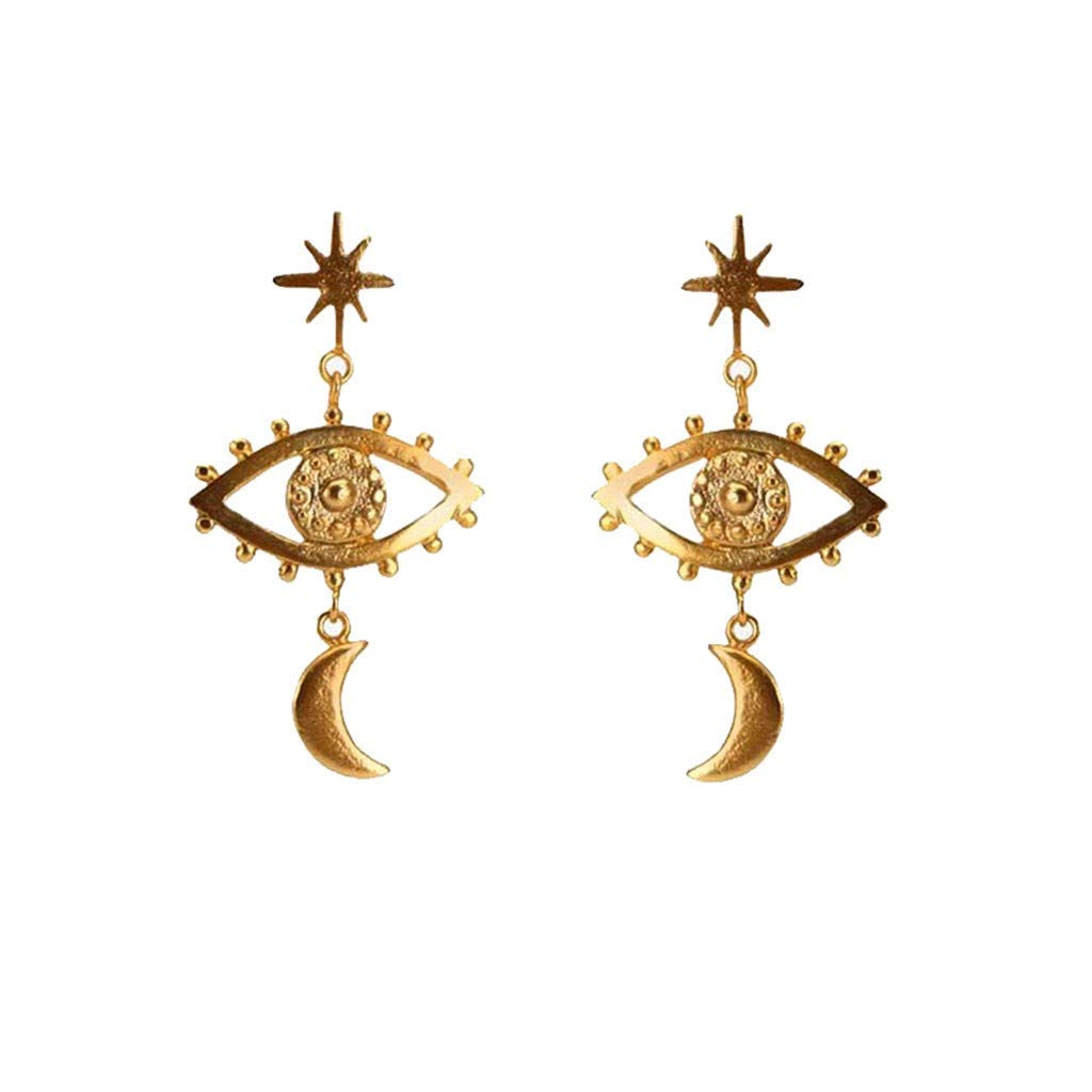 Small Hoop Earrings for Women - Gold Moon & Sun Pendant Dangle Earrings - Simple Retro Jewelry Gift - Elegant Everyday & Party Wear (Gold, One Size)