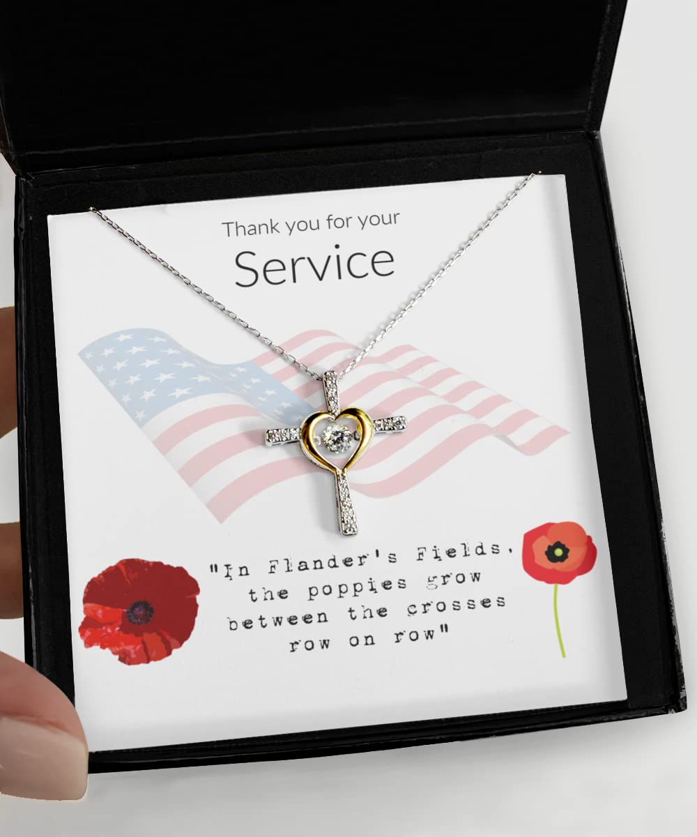 Veteran's Day Gift Card & Cross Necklace for Army Navy Airforce Marines - Memorial Day Present