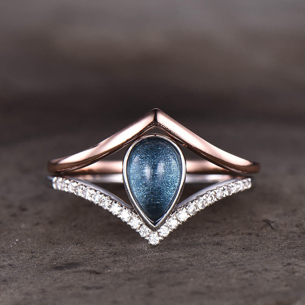 Pear London Blue Topaz Engagement Ring Set in 14k/18k Gold - Elegant Wedding & Proposal Jewelry for Her