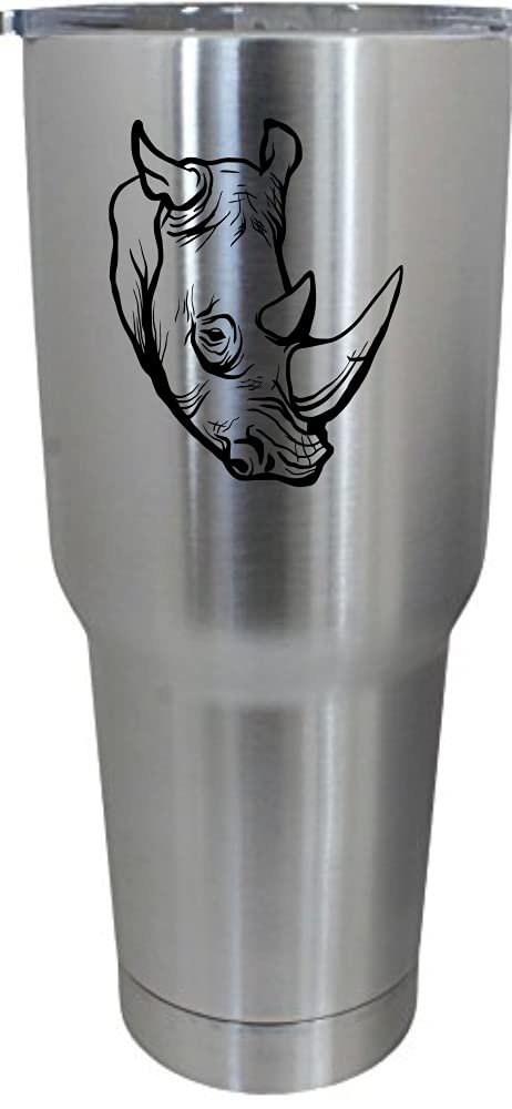 Rhinoceros Face Zoo Animal Themed 30oz Stainless Steel Tumbler with Etched Design - Perfect for Coffee, Tea & Cold Drinks at Home, Office or Outdoor Adventures