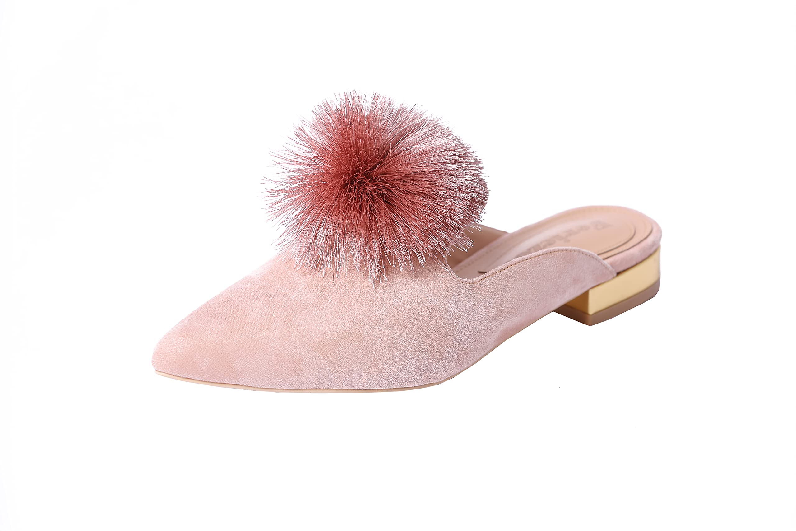 Fericzot Women's Slip On Mule Loafers - Backless Pointed Toe Flats with Puff Pompom - Comfortable Casual Shoes & House Slippers for Women | Perfect for Office, Shopping & Home Wear