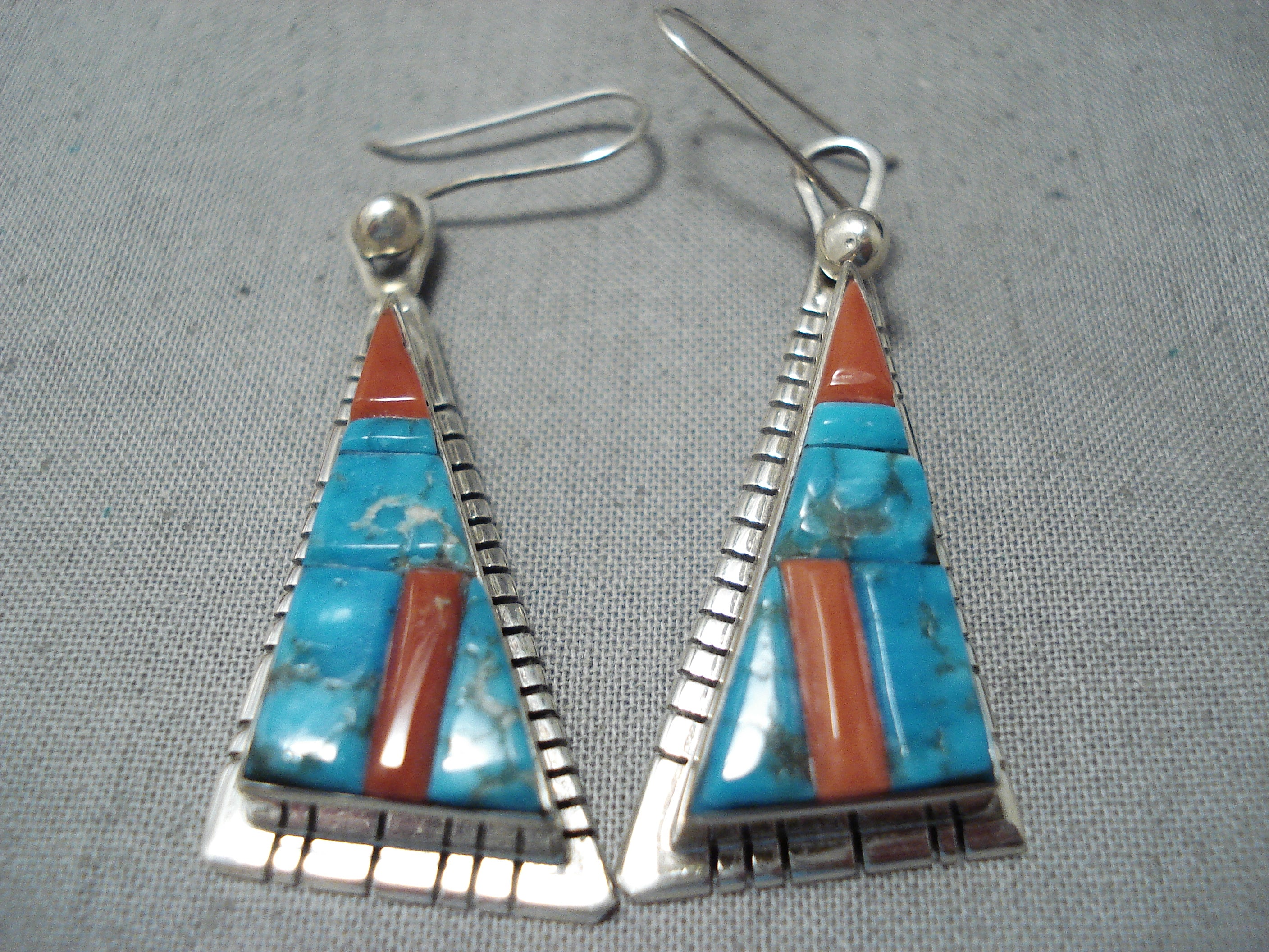Authentic Native American Navajo Creek Turquoise Coral Sterling Silver Earrings | Handmade Southwest Jewelry for Women | Perfect for Boho Fashion, Weddings & Special Occasions