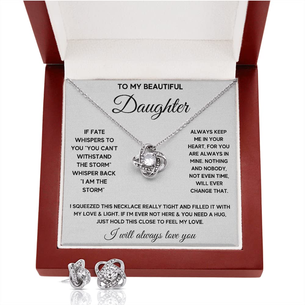 Mother Daughter Necklace Gift Set - Sterling Silver Love Knot Pendant with Cubic Zirconia & Message Card - Thoughtful Jewelry Gift from Dad/Mom for Birthday, Christmas - Perfect for Father-Daughter Bonding & Special Occasions