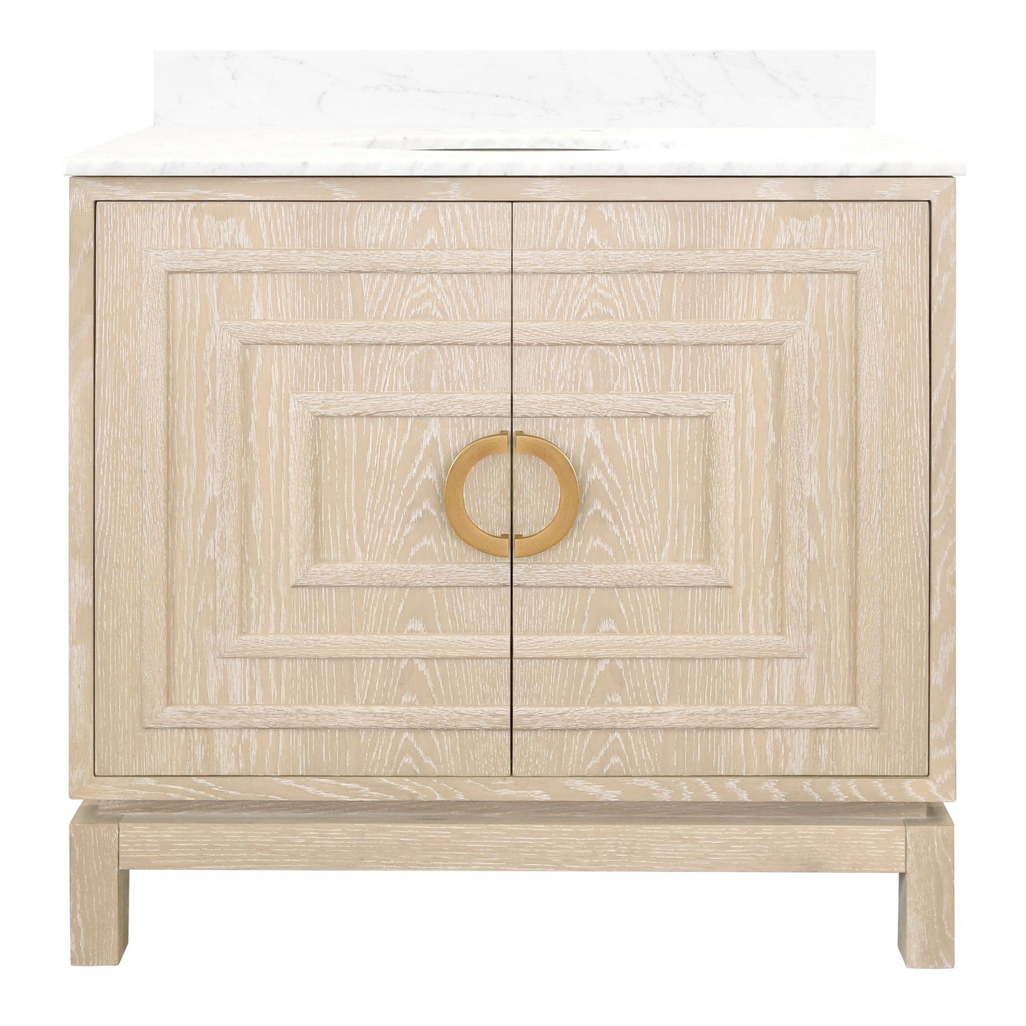 Bixby Cerused Oak Art Deco Bathroom Vanity Cabinet with Marble Top - Modern Vintage Style Bathroom Storage for Small Spaces & Master Bathrooms