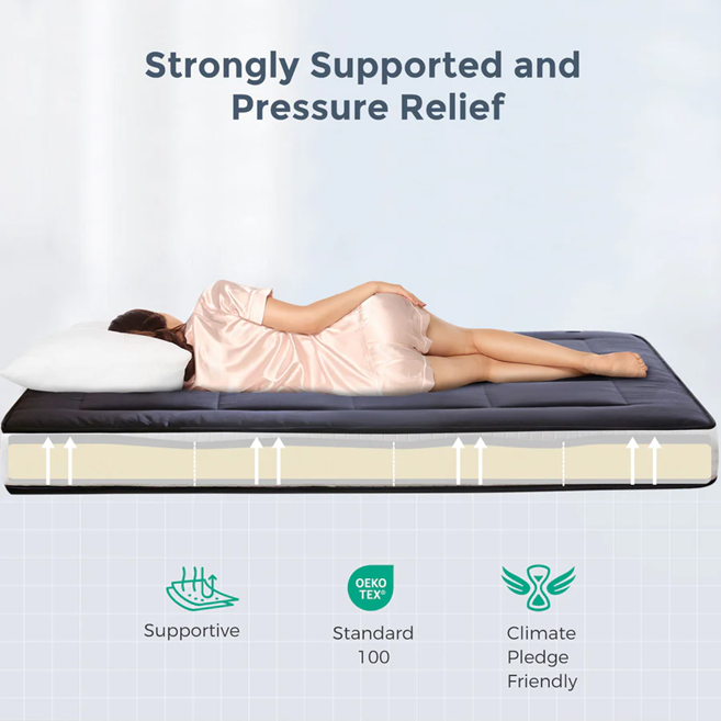 MAXYOYO Padded Japanese Floor Mattress - Black Foldable Roll Up Futon for Bedroom, Guest Room & Travel | Comfortable Floor Sleeping Mat for Adults & Kids