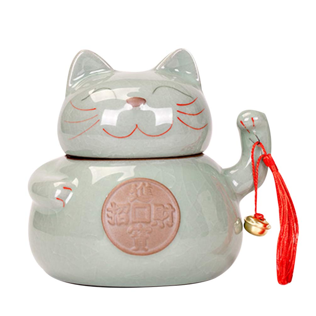 FOMIYES Maneki-Neko Ceramic Tea Storage Jar with Lid - Decorative Porcelain Canister for Loose Tea, Spices, Jewelry & Makeup | Perfect for Kitchen, Bathroom & Home Decor