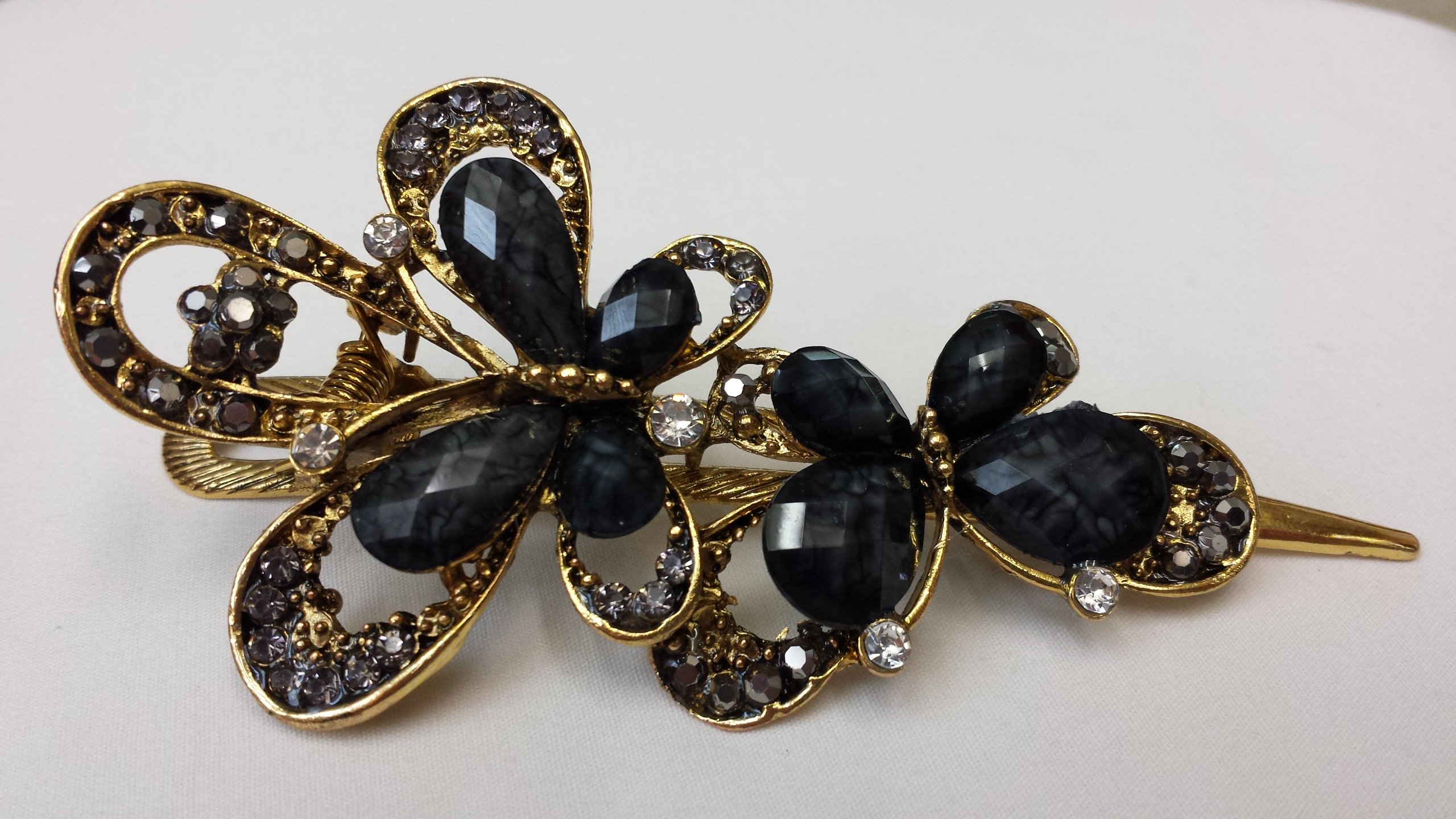 Vintage Crystal Butterfly Hair Clips - Large Fashion Hair Pins & Sticks for Women - Charcoal Black Hair Accessories - Perfect for Weddings, Parties & Everyday Elegance