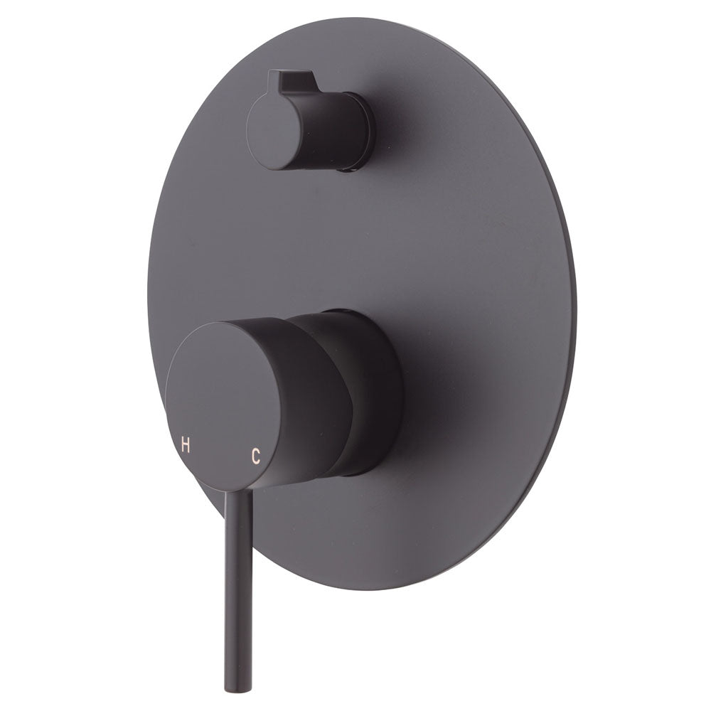 Fienza Kaya Large Round Plate Wall Diverter Mixer - Matte Black Finish | Bathroom & Kitchen Faucet for Modern Homes