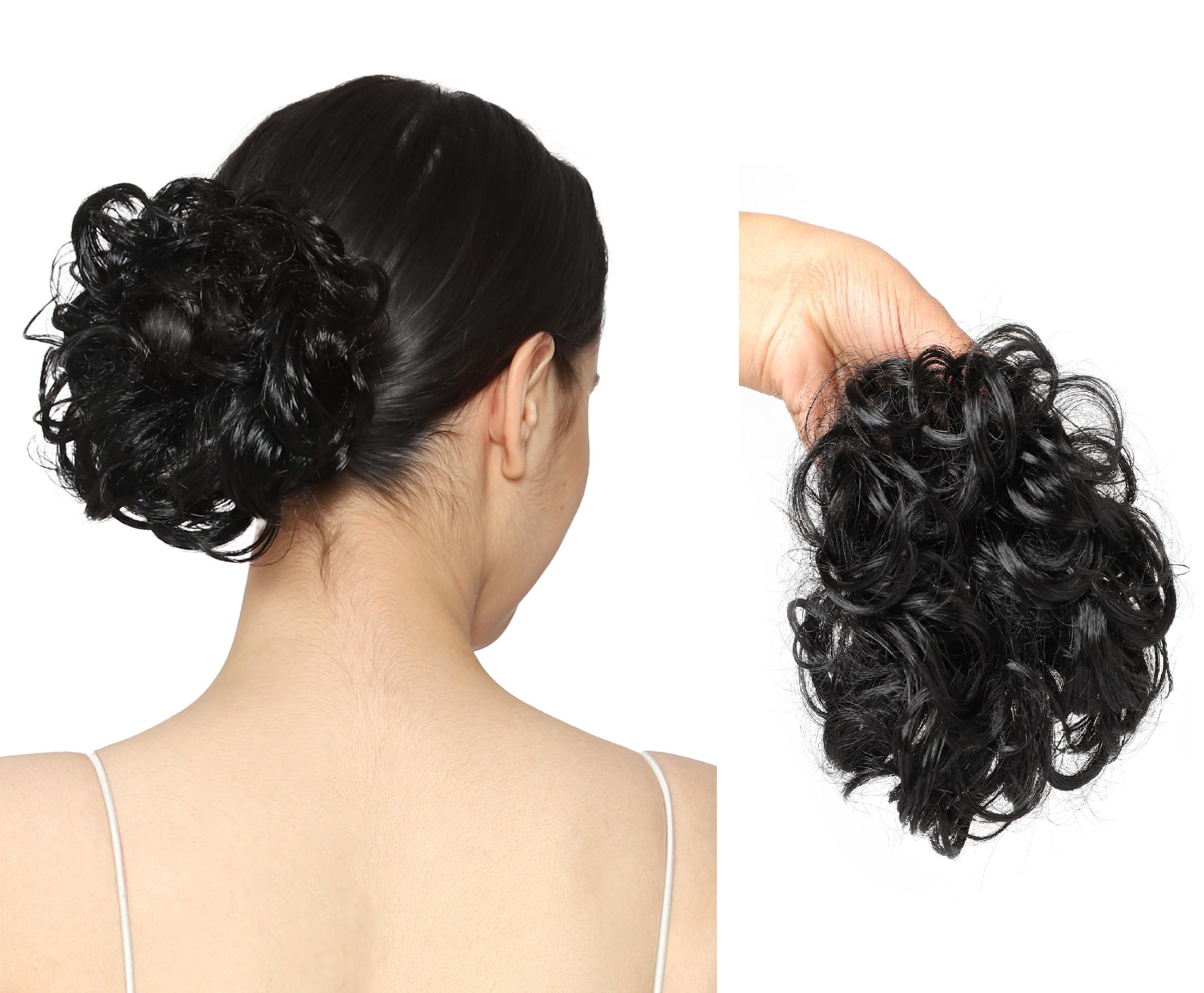 MoonEyes Women's Synthetic Fiber Hair Bun - Black Hairpiece for Women & Girls | Perfect for Cosplay, Weddings & Daily Styling
