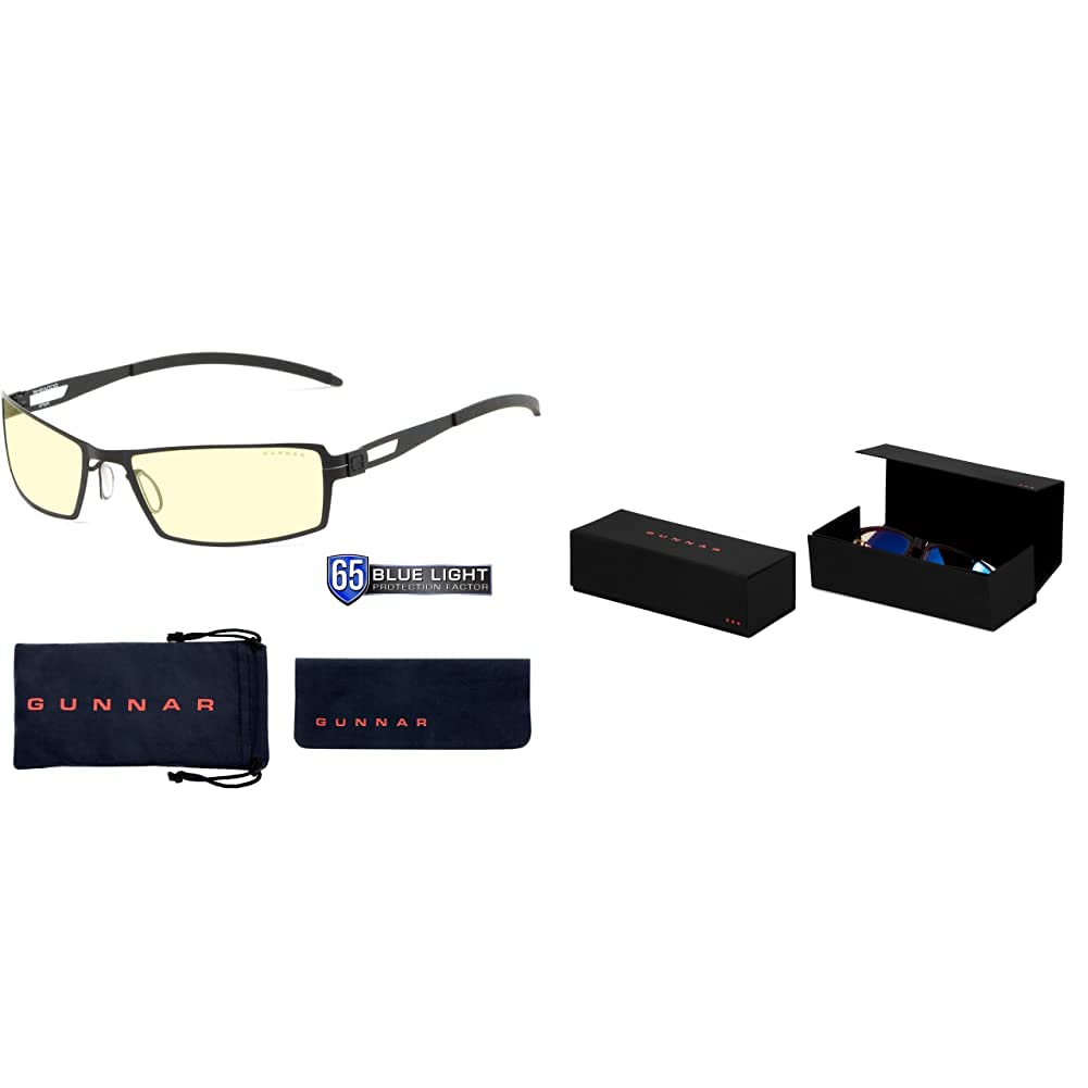 GUNNAR Blue Light Blocking Gaming Glasses - 65% Blue Light Reduction - SheaDog, Onyx, Amber Tint - Unisex Case Included - Black - One Size - Perfect for Gamers & Computer Users