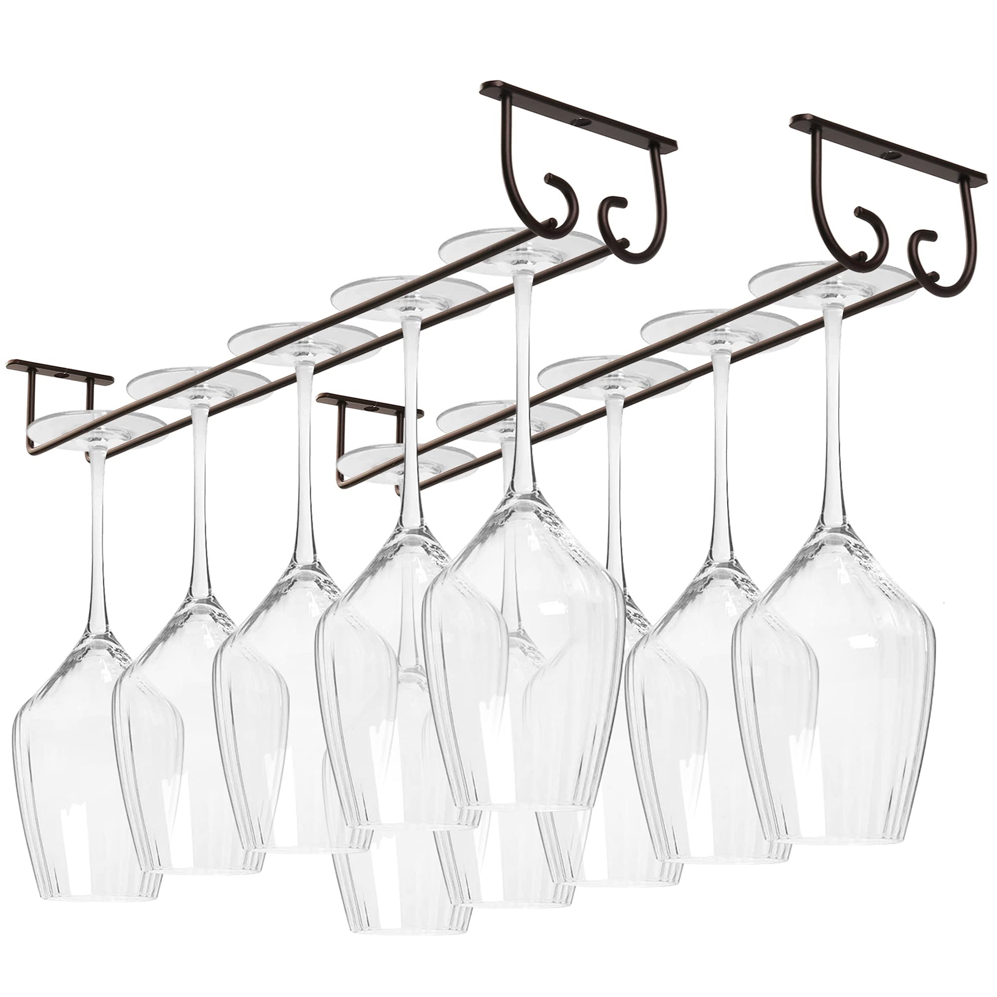 LotFancy 17 Inch Under Cabinet Wine Glass Rack - 2 Pack Metal Stemware Holder for Kitchen, Bar & Home Decor - Perfect for Organizing Wine Glasses Under Shelves or Countertops