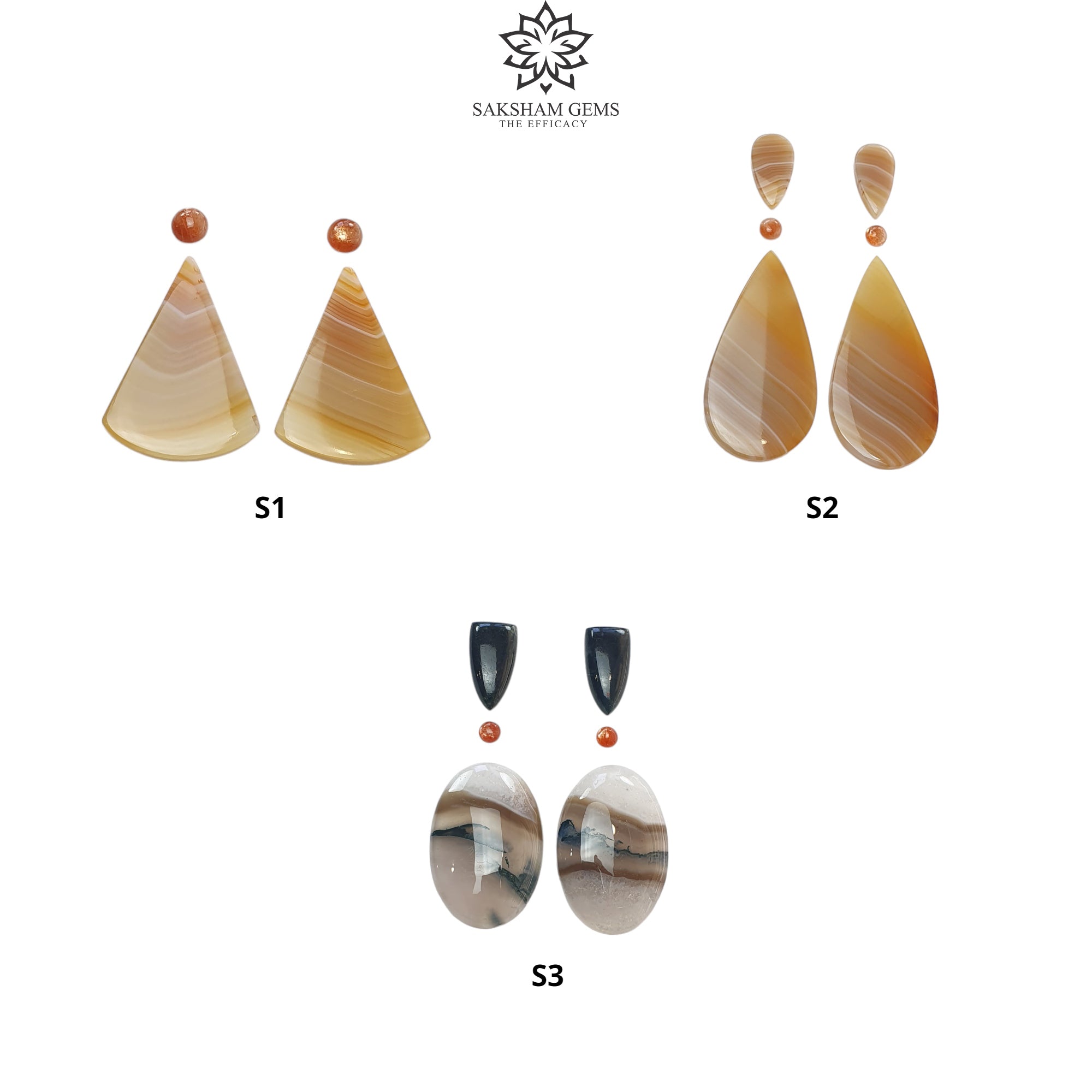 Natural Botswana Agate Sunstone & Labradorite Gemstone Cabochon Set - Untreated Bi-Color Agate in Pear, Oval & Round Shapes (4pc/6pc) - Perfect for Jewelry Making, Wire Wrapping & Crystal Healing