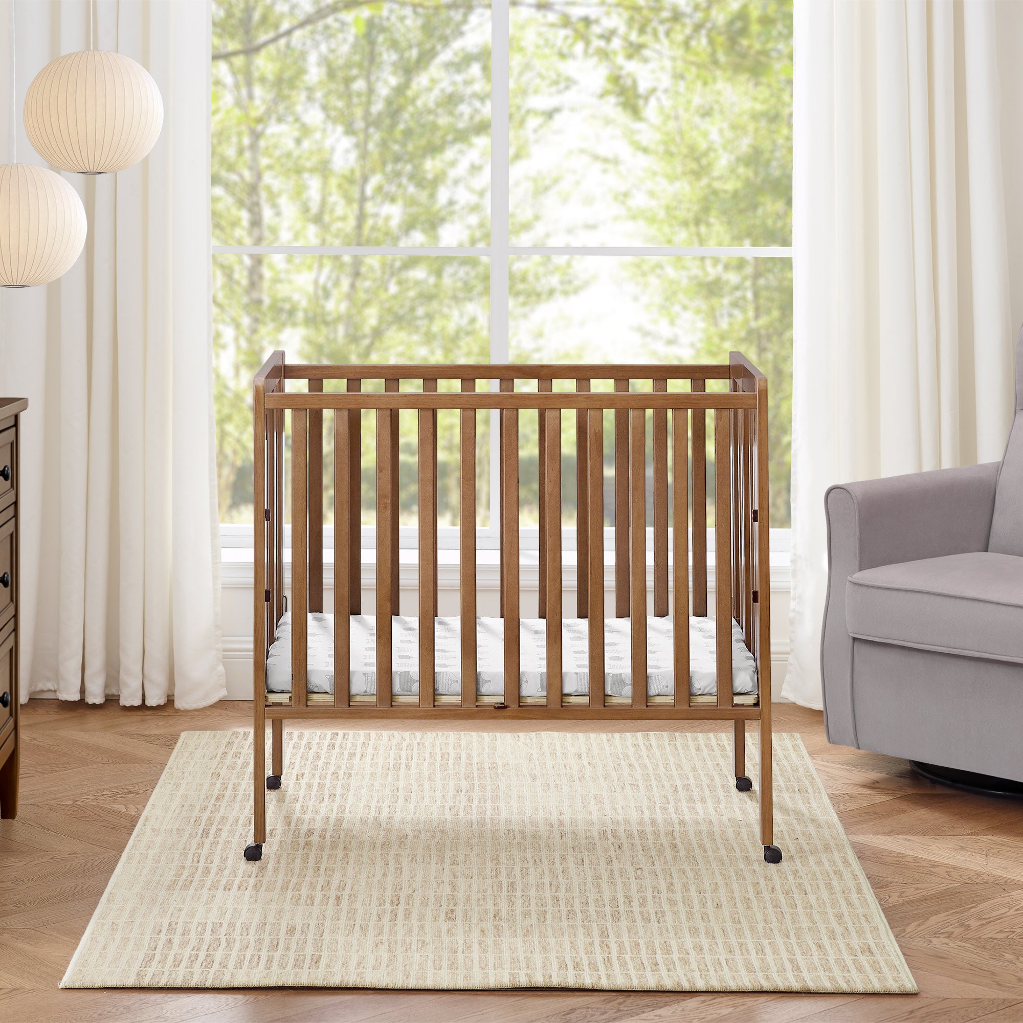 Lee Portable Folding Mini Crib with 1.5 Inch Mattress - Lightweight Travel Crib for Babies & Toddlers - Perfect for Home, Travel, and Daycare Use