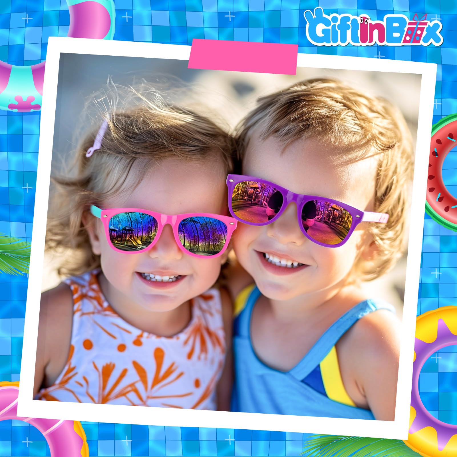 **GIFTINBOX 16-Pack Kids Sunglasses Bulk – Neon Sunglasses for Boys & Girls Ages 3-8 – Perfect for Birthday Parties, Beach, Pool, Summer & Outdoor Activities**
