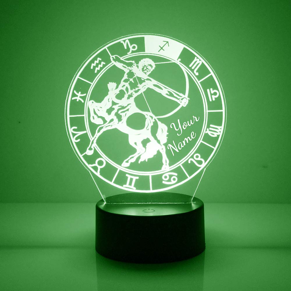 MMS Sagittarius LED Night Light - Personalized Name/Text Customization, 16 Color Remote Control, 4 Lighting Modes - USB/Battery Powered Decorative Lamp for Bedroom, Nursery, or Gift