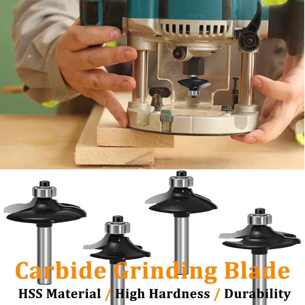 Professional 1/4 Inch Shank Router Bit Set - TAIWAIN Woodworking Bits for Door & Drawer Front Edging, Miter Frame, Crown Molding - F-35XD12 - Perfect for Cabinet Making, Furniture Building, and DIY Wood Projects