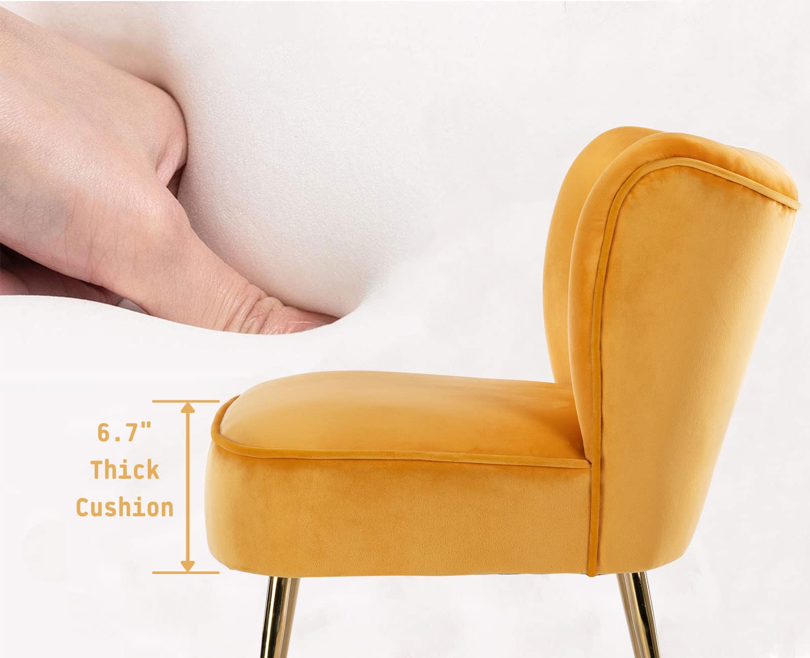 Velvet Accent Chairs Set of 2 - Mid-Century Modern Upholstered Side Chairs with Golden Legs, Armless Wingback Slipper Chairs for Living Room, Guest Room & Bedroom - Soft Yellow Comfy Seating for Home Decor