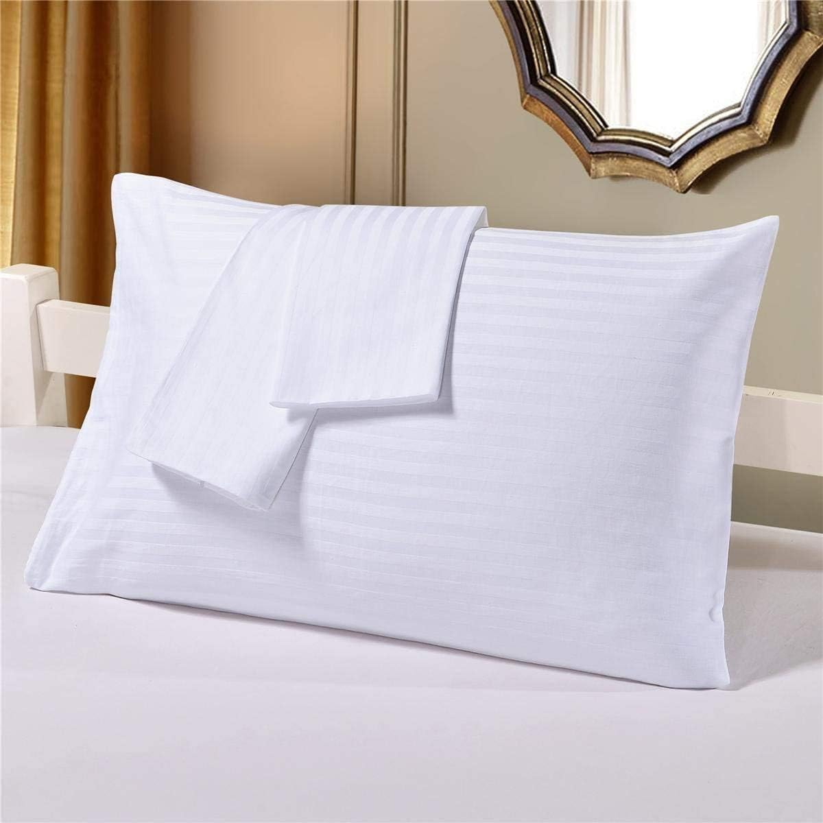 Premium 2-Piece Toddler Travel Pillowcases (12x16 Inches) - 100% Egyptian Cotton, 600 Thread Count, Breathable & Wrinkle-Free - White Stripes - Perfect for Airplane, Car & Stroller Travel