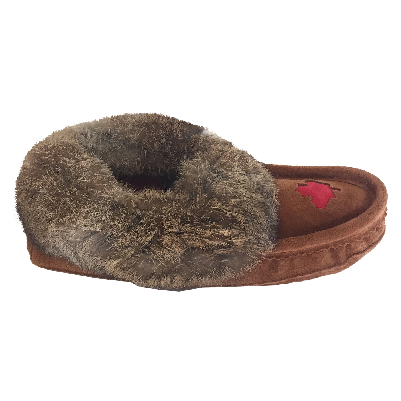 Women's Warm Fleece Lined Brown Suede Maple Leaf Rabbit Fur Moccasins - Cozy Winter House Slippers for Indoor Comfort & Casual Wear