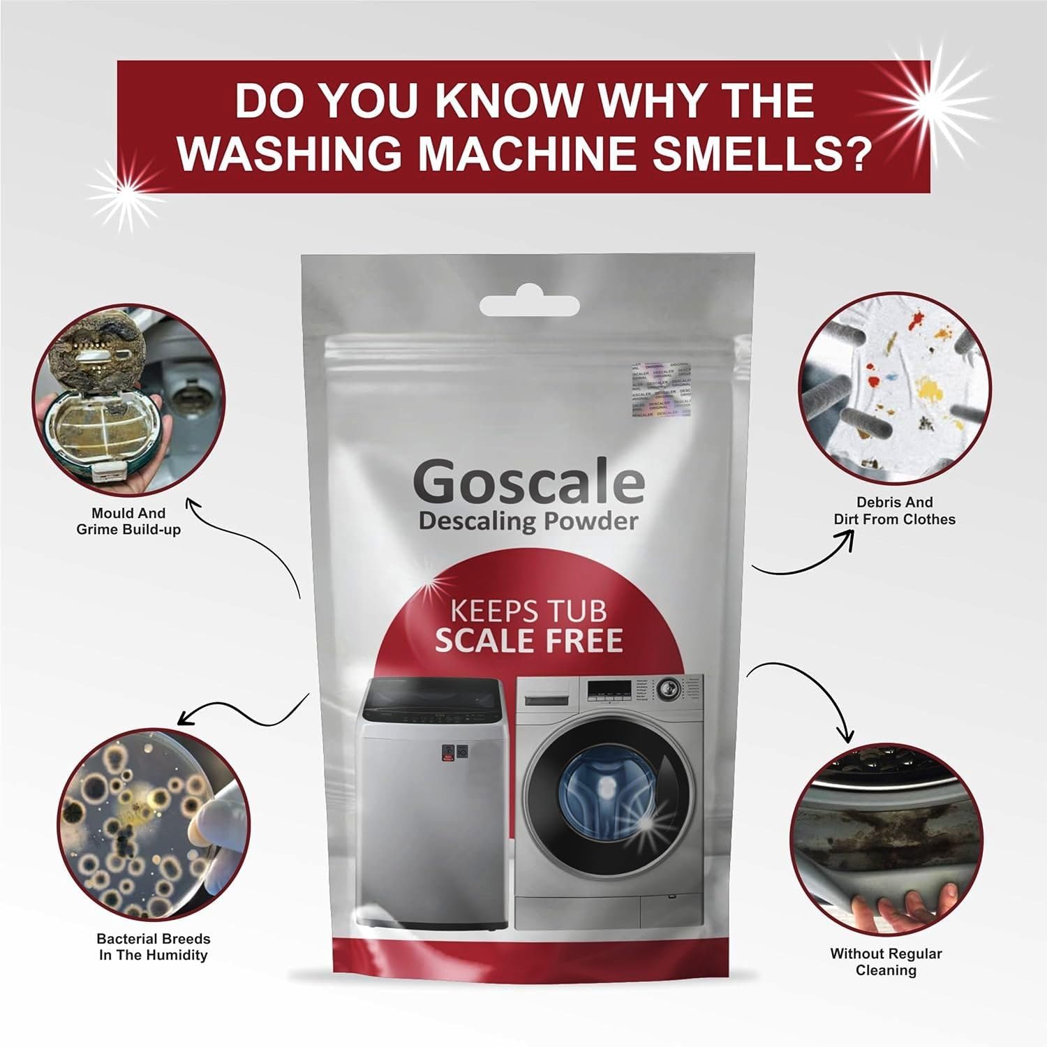 LG Washing Machine Descaler Powder - Compatible with Front Load & Top Load LG Washers, 100g Drum Cleaner (Pack of 5) | Removes Limescale & Odors for Fresh Laundry | Perfect for Regular Washer Maintenance & Deep Cleaning